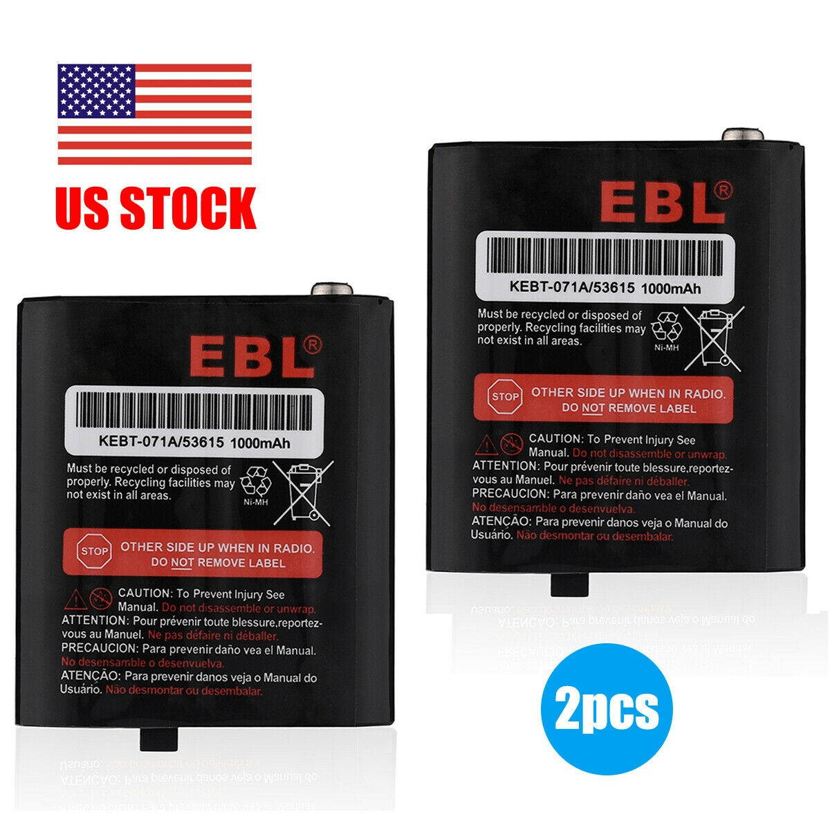 Replacement For  KEBT-071 2-Way Radio Battery 1000mAh 3.6V NiMH 2Pack