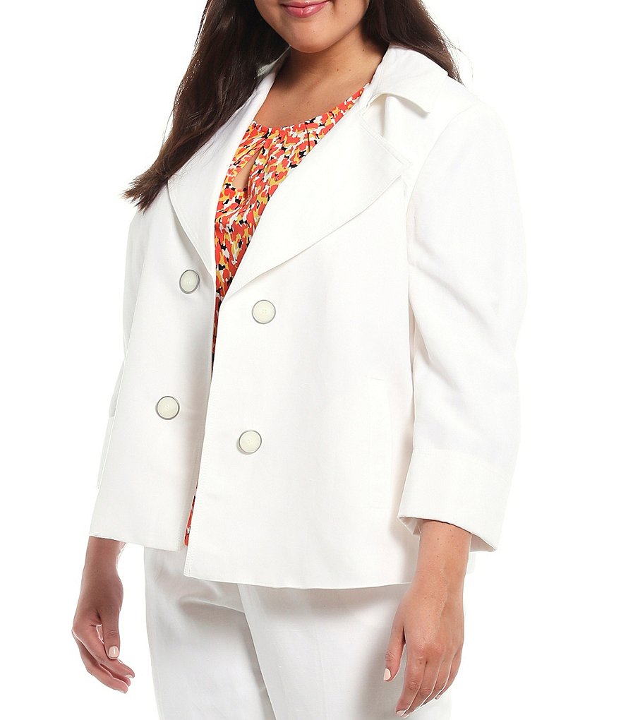 Kasper Plus Size Stretch Crepe Stand Combo Collar One Button Jacket
