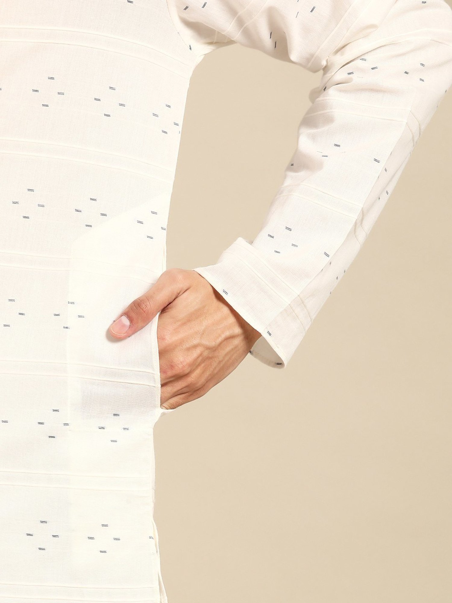 ManQ White Pure Cotton Regular Fit Printed Kurta