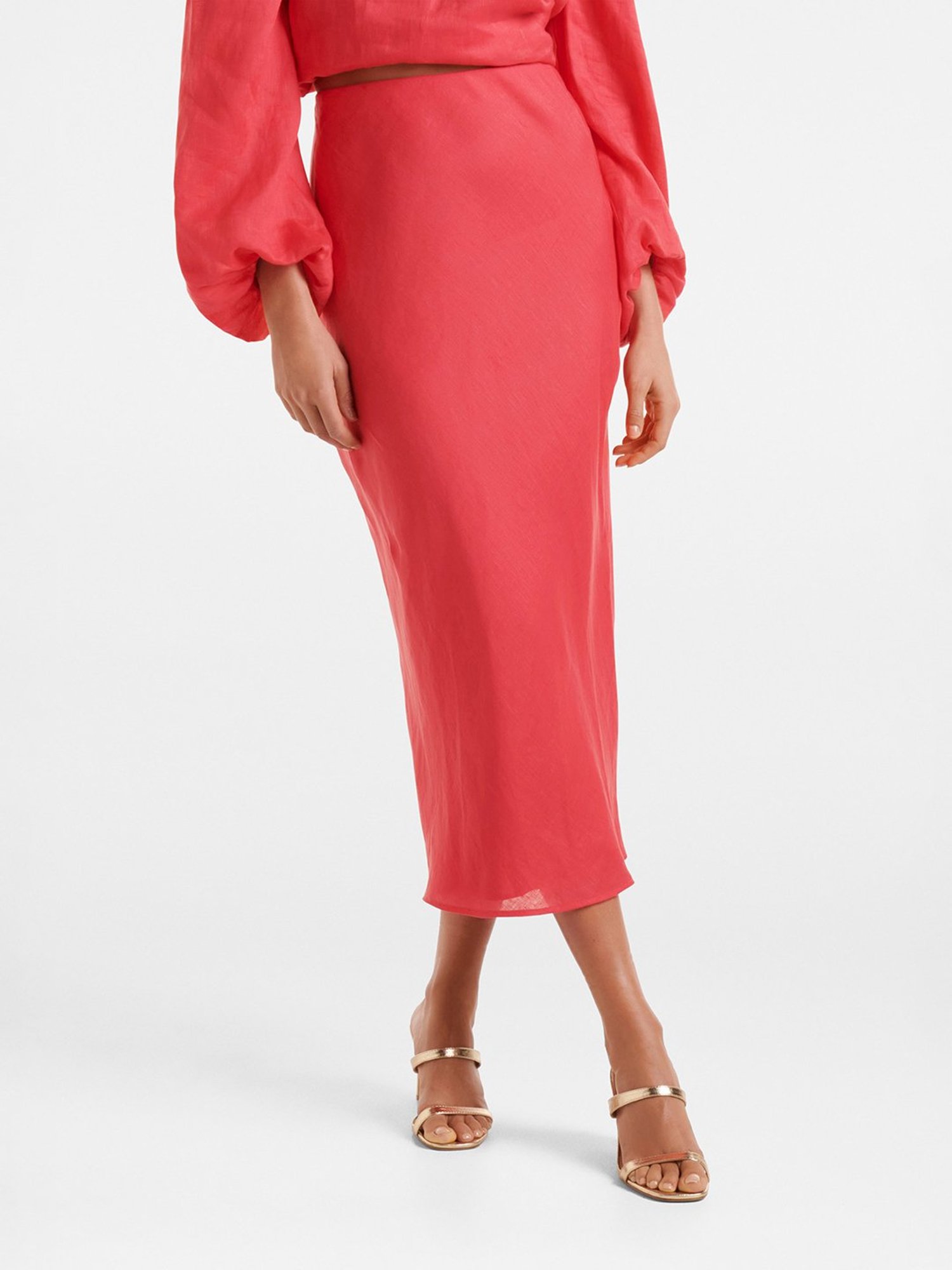 Forever New Coral Linen Midi Skirt