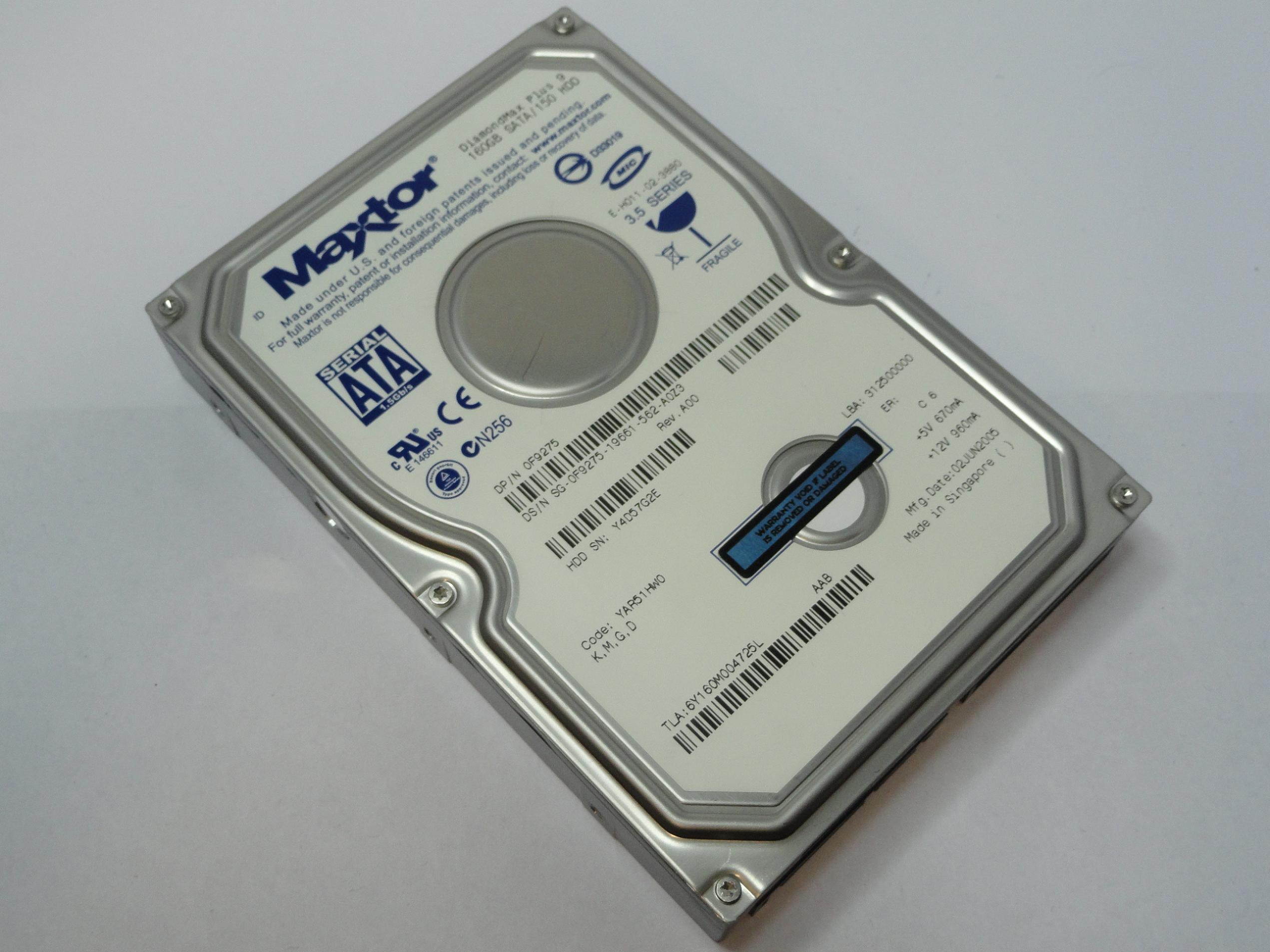 Maxtor 6Y160M0 DiamondMax Plus 9 160 GB Hard Drive - 3.5" Internal - SATA (SATA/150)