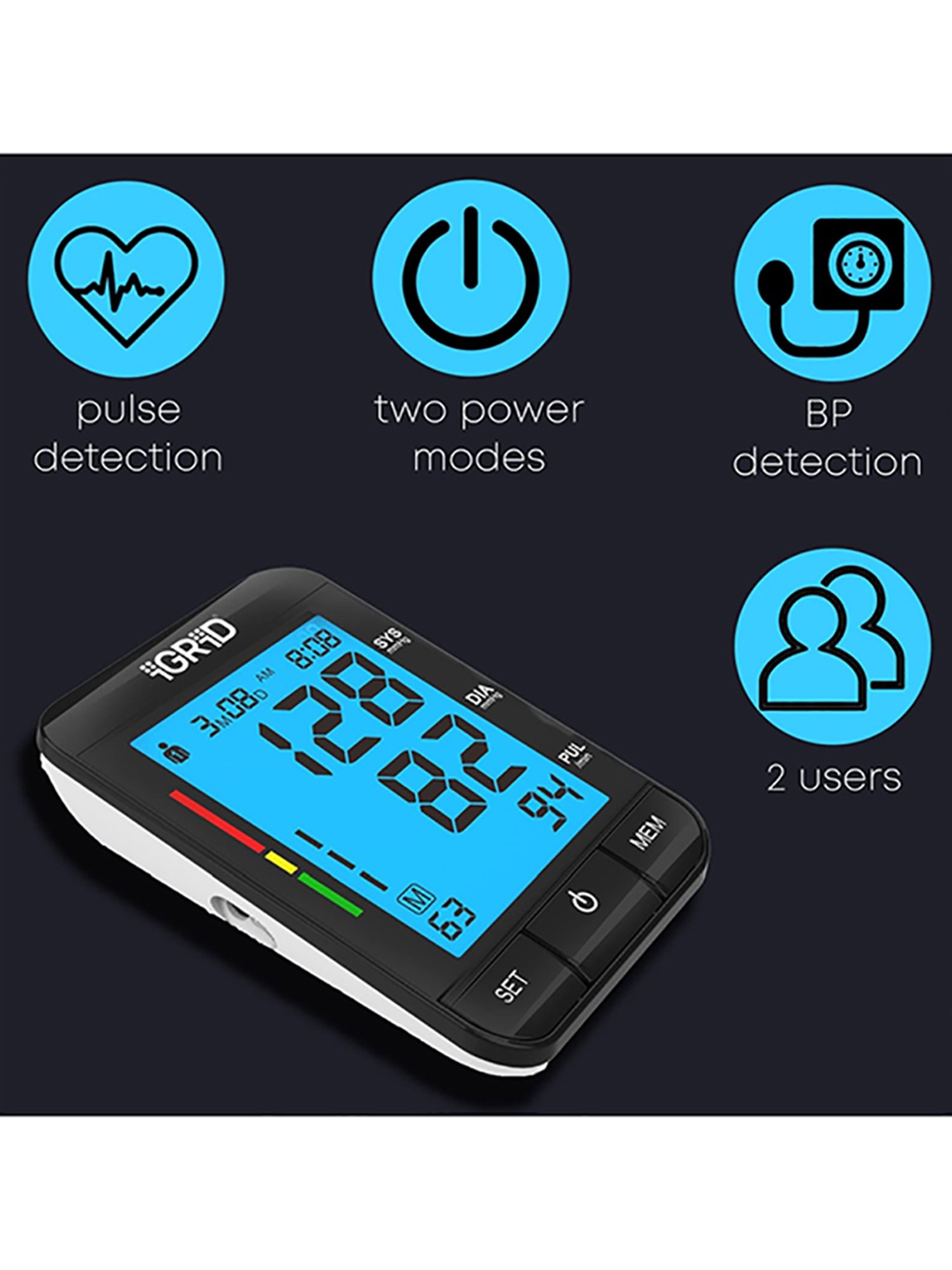 iGRiD IG1408 Digital BP Monitor with LCD Display (Black)