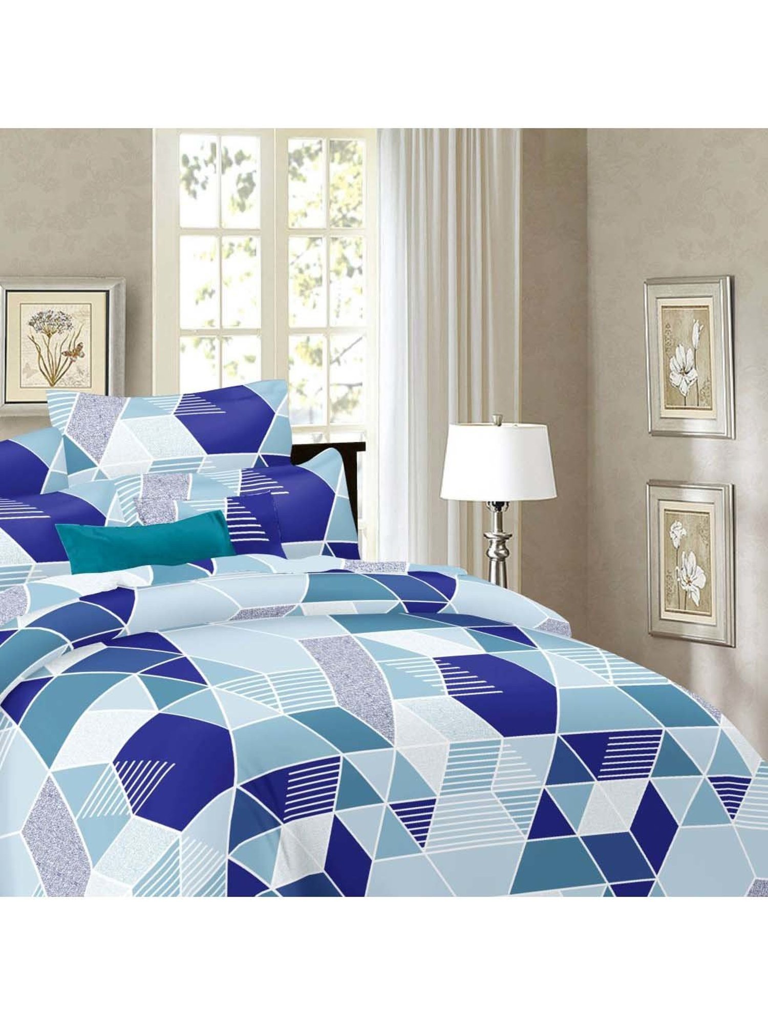 Ariana Blue Cotton 120 TC King Bedsheet With 2 Pillow Cover
