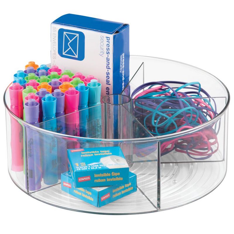 mDesign Plastic Divided Storage Turntable for Office, 11.5" Round, 4 Pack, Clear