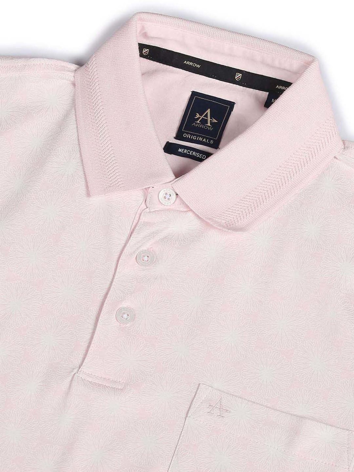 Arrow Pink Cotton Regular Fit Printed Polo T-Shirt