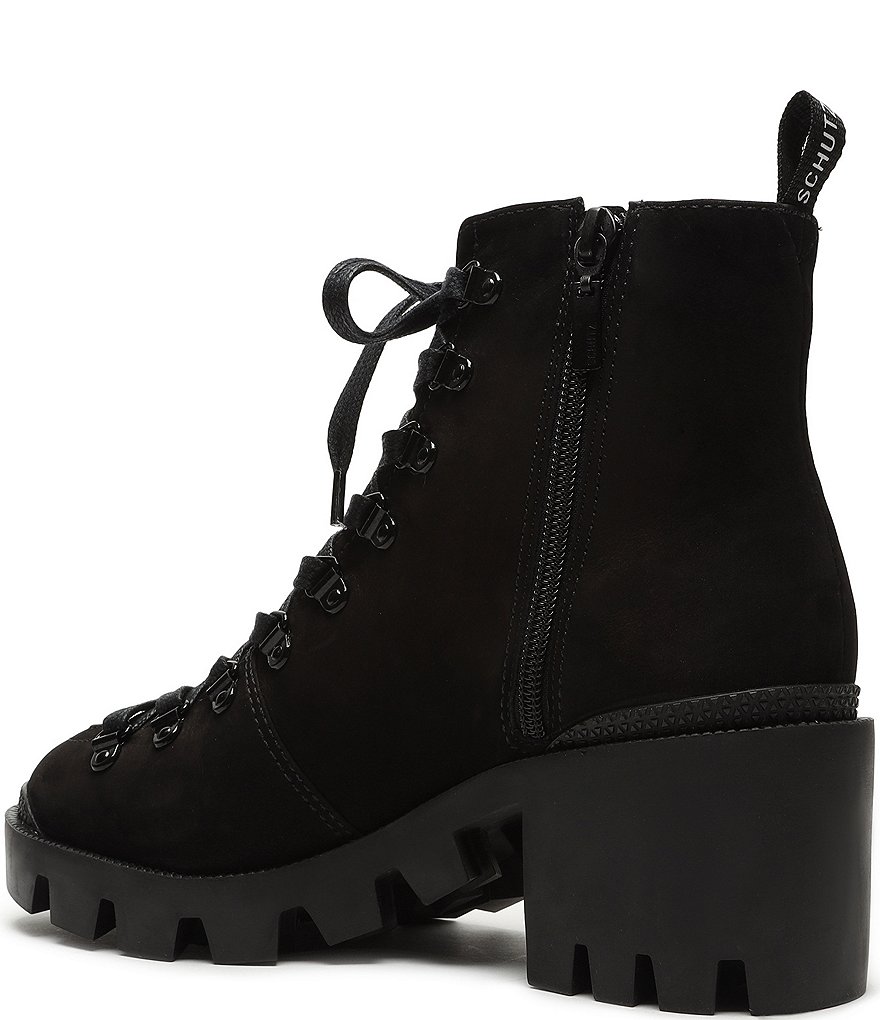 Schutz Xayane Suede Lace-Up Block Heel Lug Sole Combat Booties