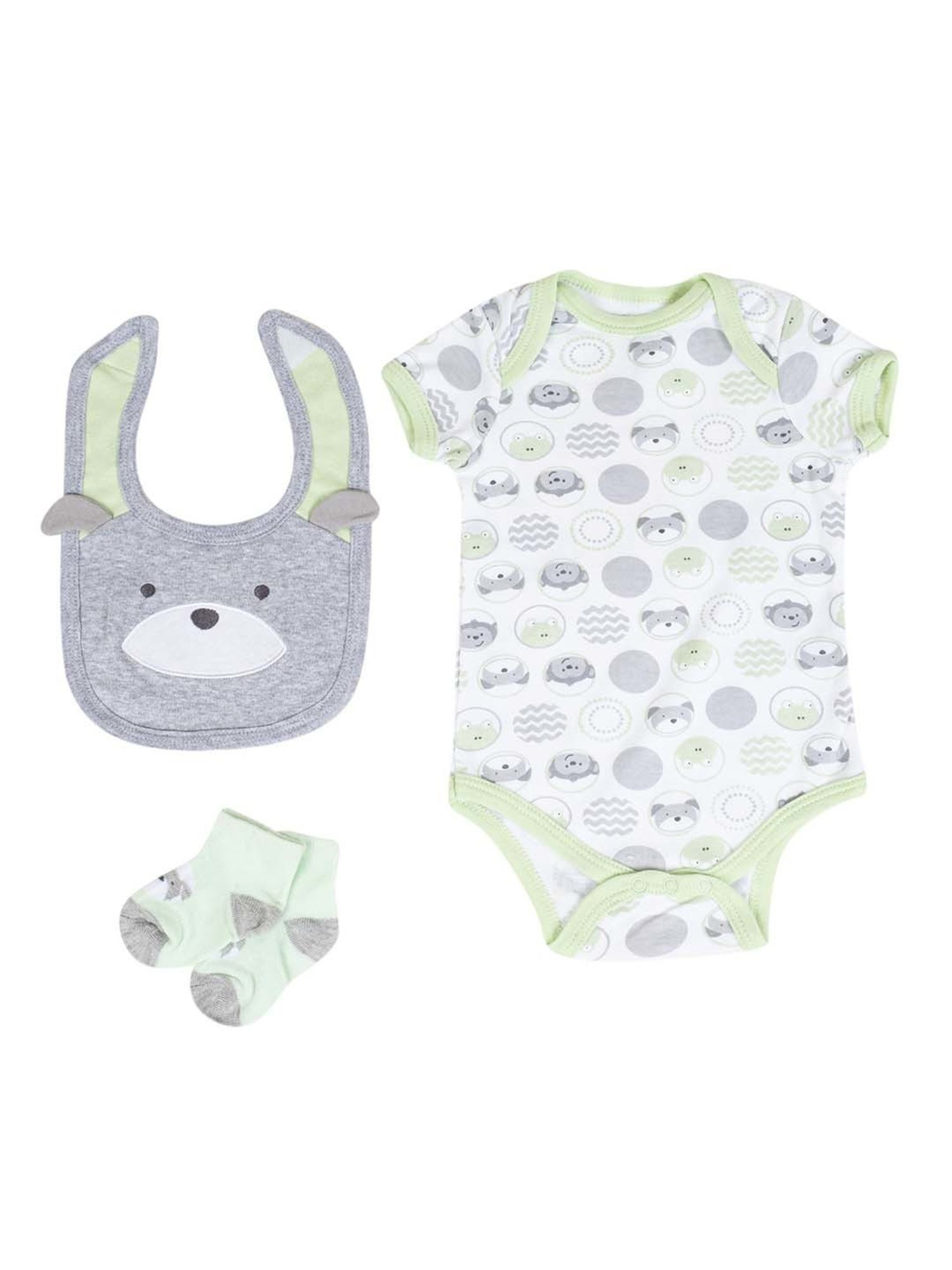 Baby Moo Kids Green & Grey Cotton Printed Bodysuit Set