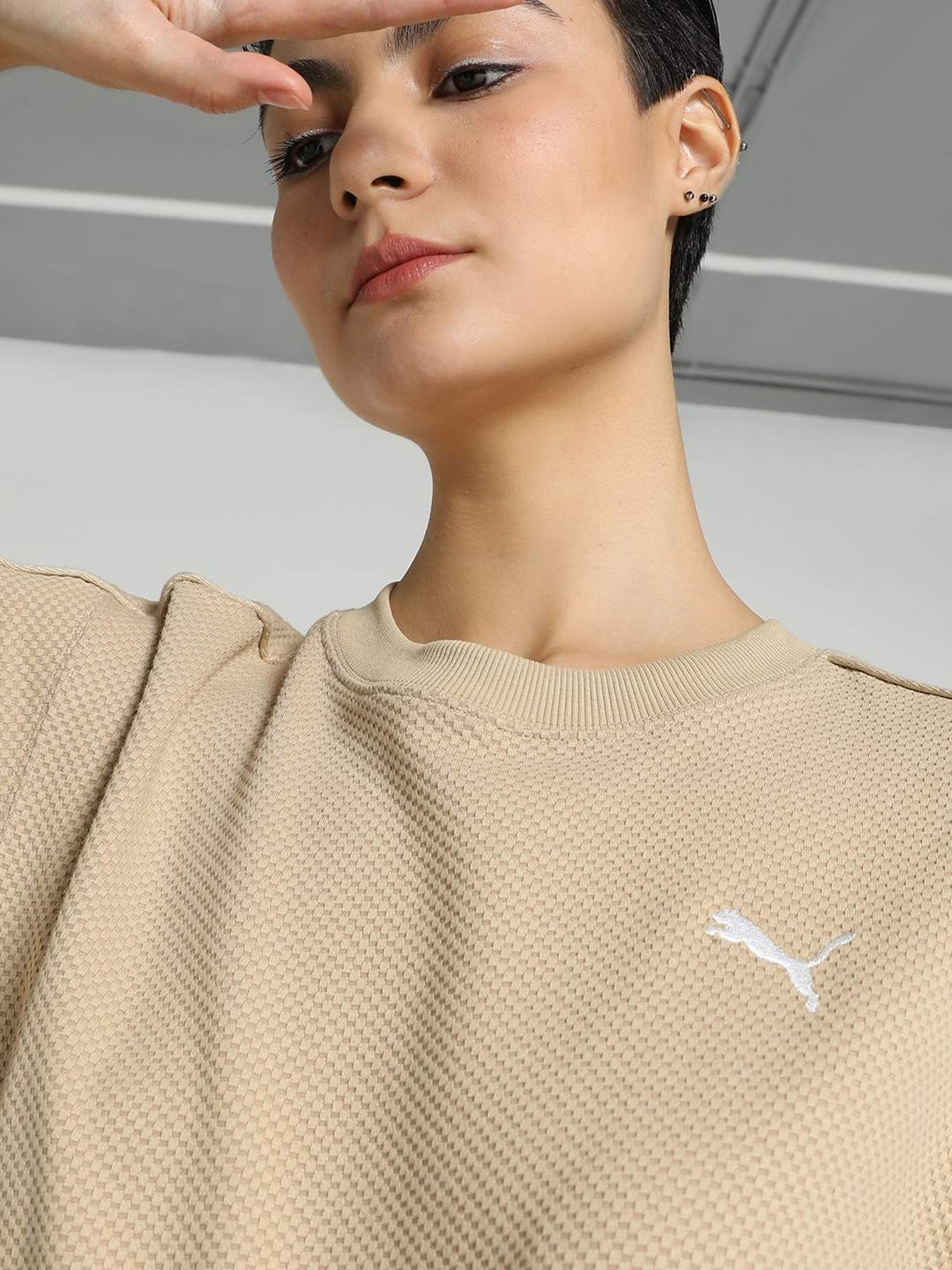 Puma Beige Self Pattern Playsuit