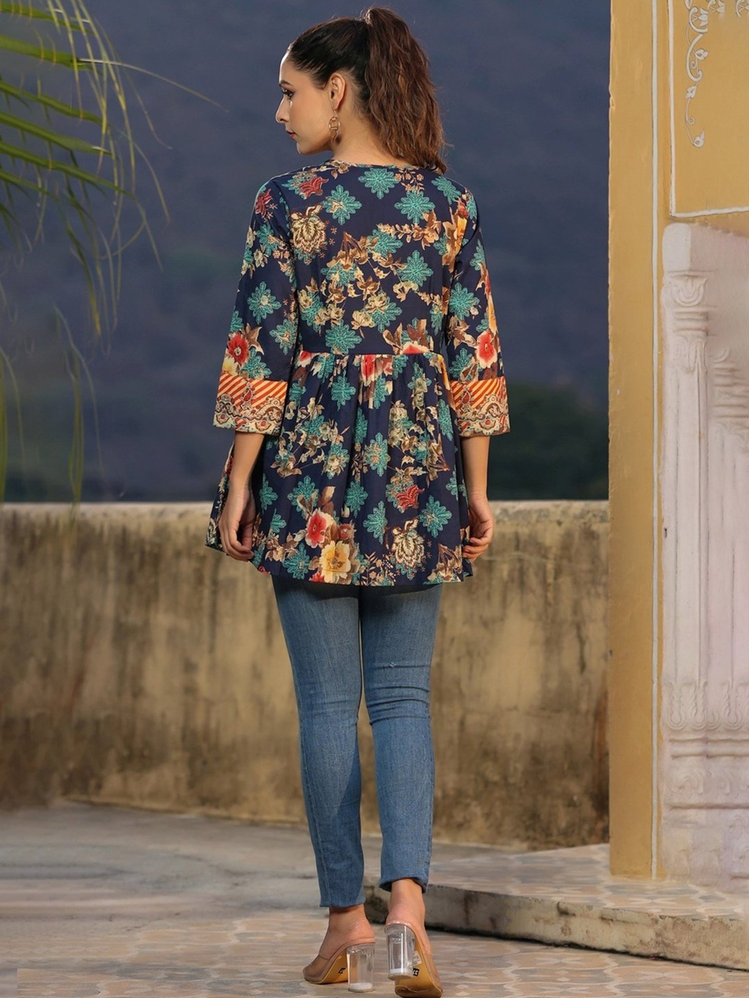 Rain and Rainbow Blue Cotton Printed Top