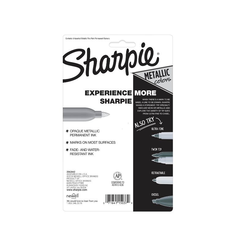 Sharpie 6pk Permanent Marker Metallic Fine Tip Multicolor