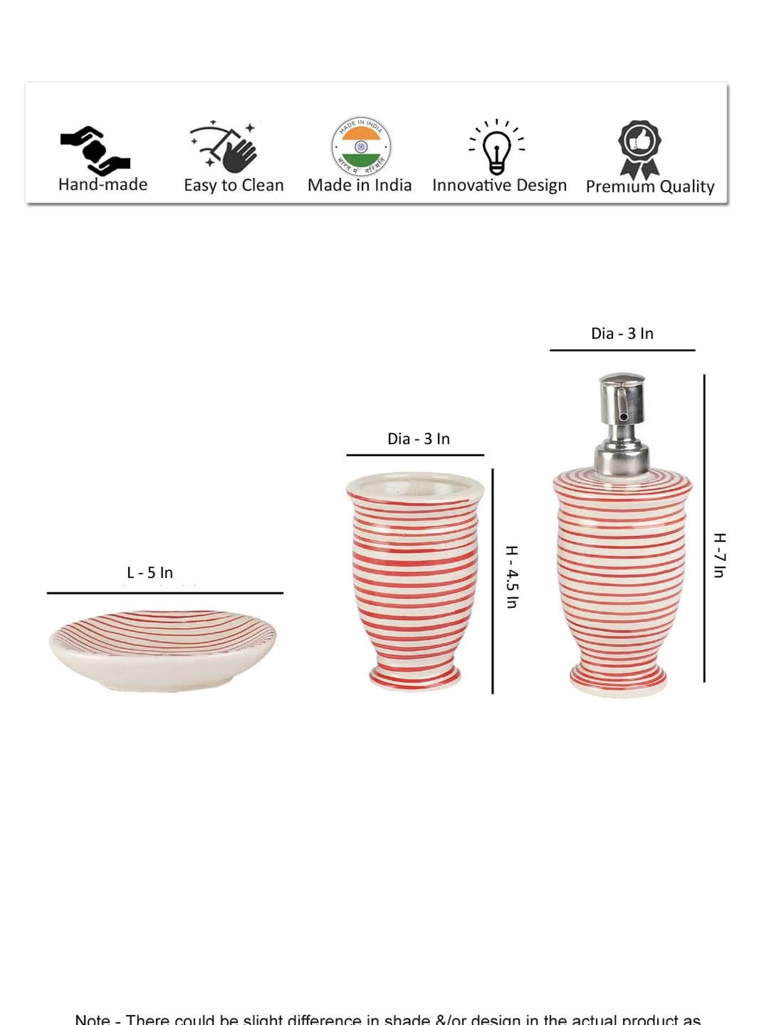 VarEesha Parikrama Red & Off-White Ceramic Bath Accessories - Set of 3