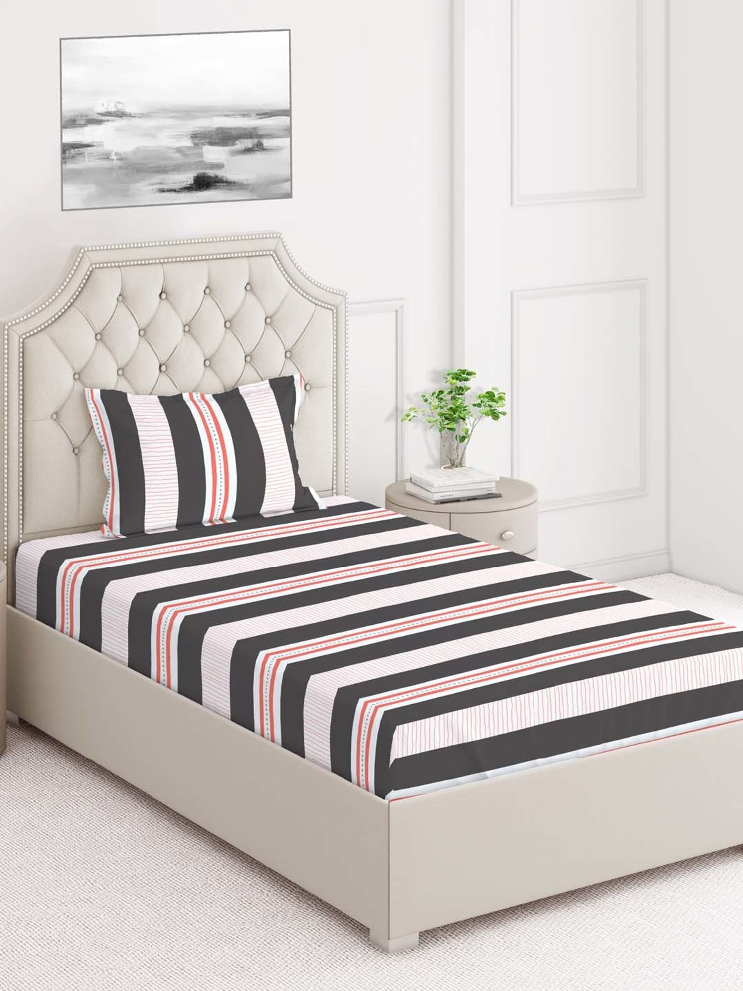 Layers Tuscany Black Cotton 104 TC Single Flat Bed Sheet With 1 Pillow Cover