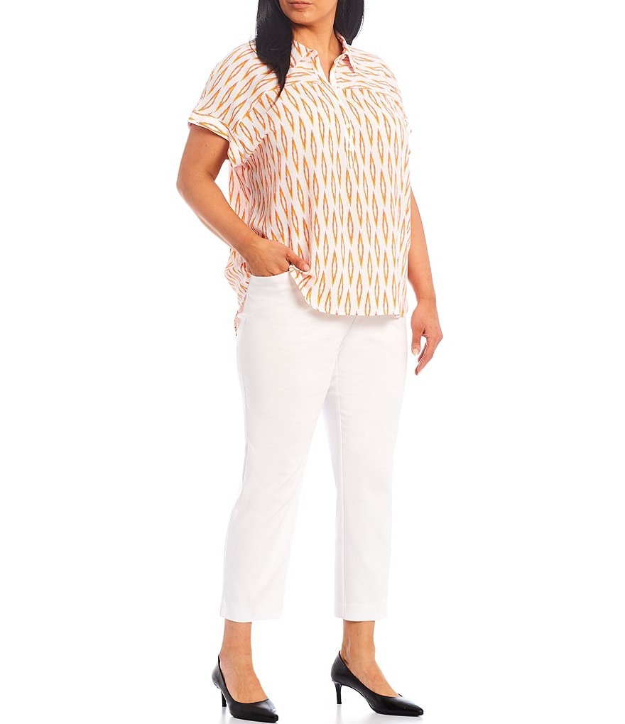 Investments Plus Size Point Collar Neck Short Sleeve Top