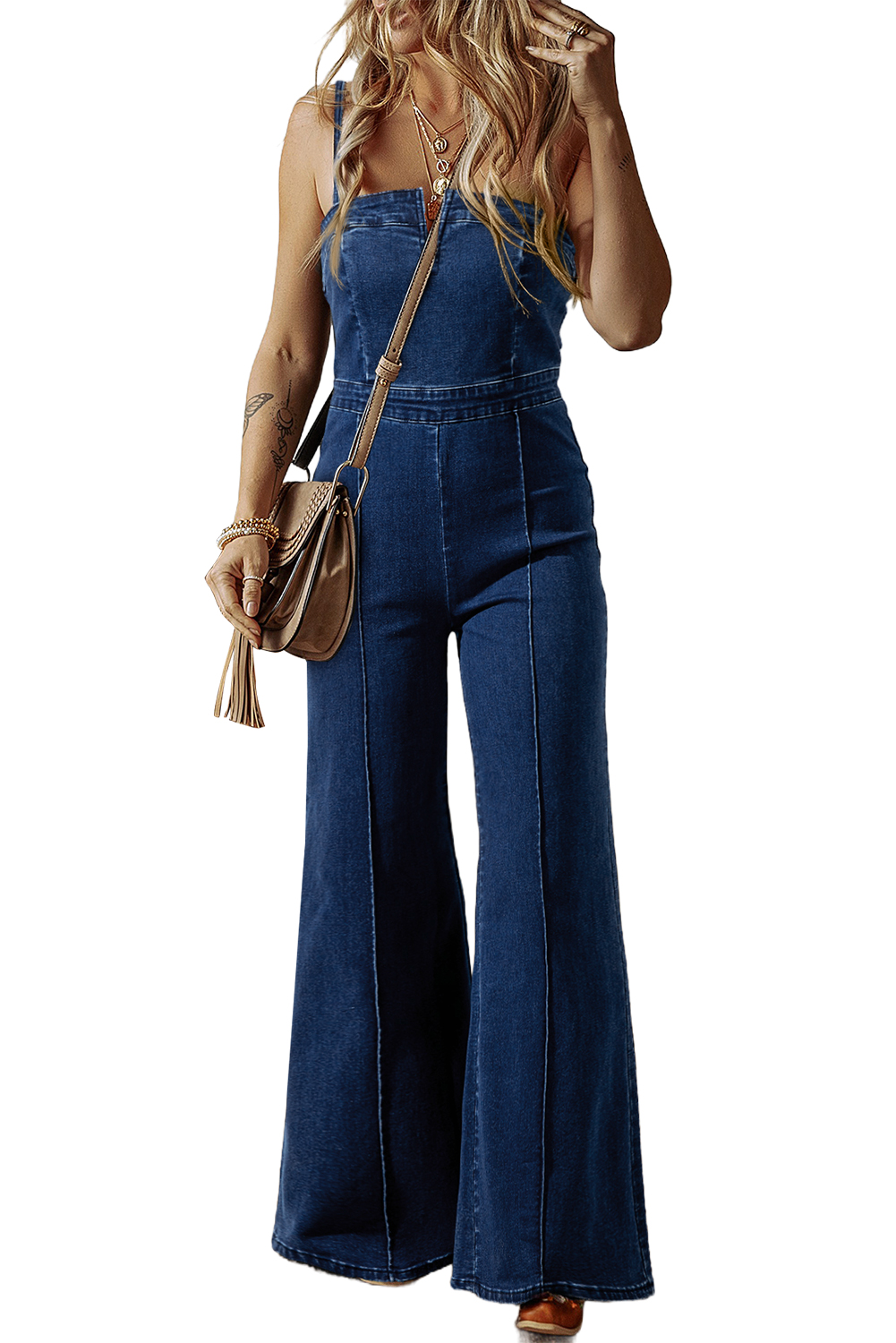 Gray Textured Wide Leg Overall with Pockets