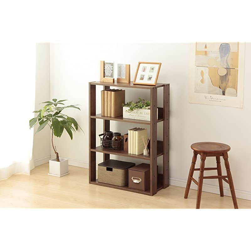 USA 3Shelf Space Saving Open Wood Shelving Set 2 Pack Dark Brown
