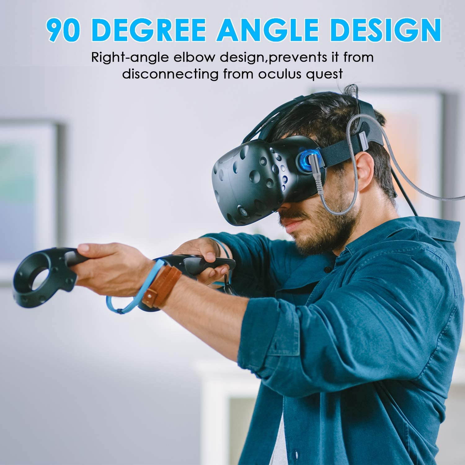 VR Link Cable 20ft 6M Braided USB Type C to A Cord 90 Degree Angled USB 3.2 Gen1 Data Transfer & Fast Charging Cable for Oculus Quest /Quest 2/Rift S and More Devices with USB C Port