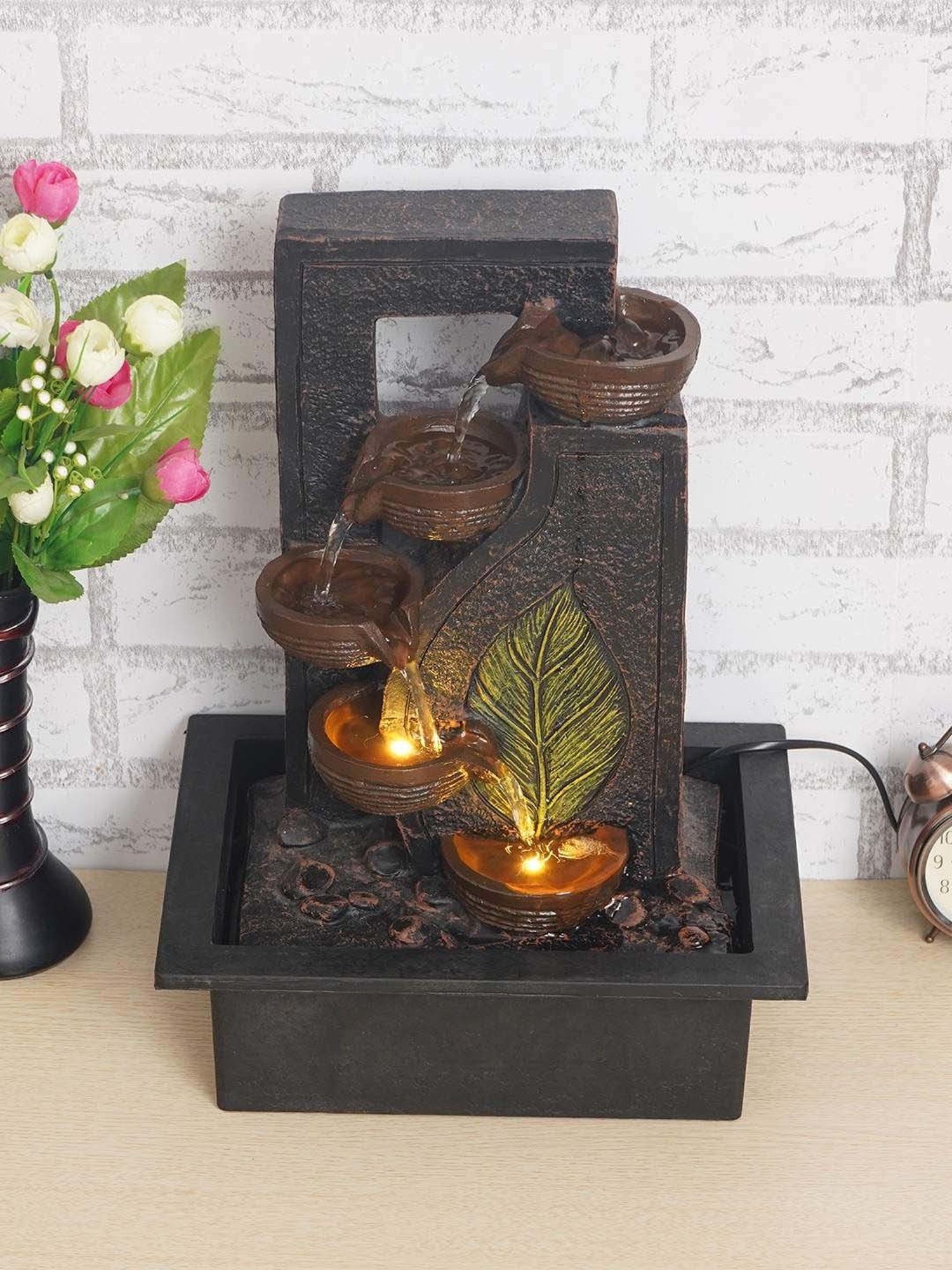 CHRONIKLE Black Polyresin Table Top 4 Steps Waterfall Fountain