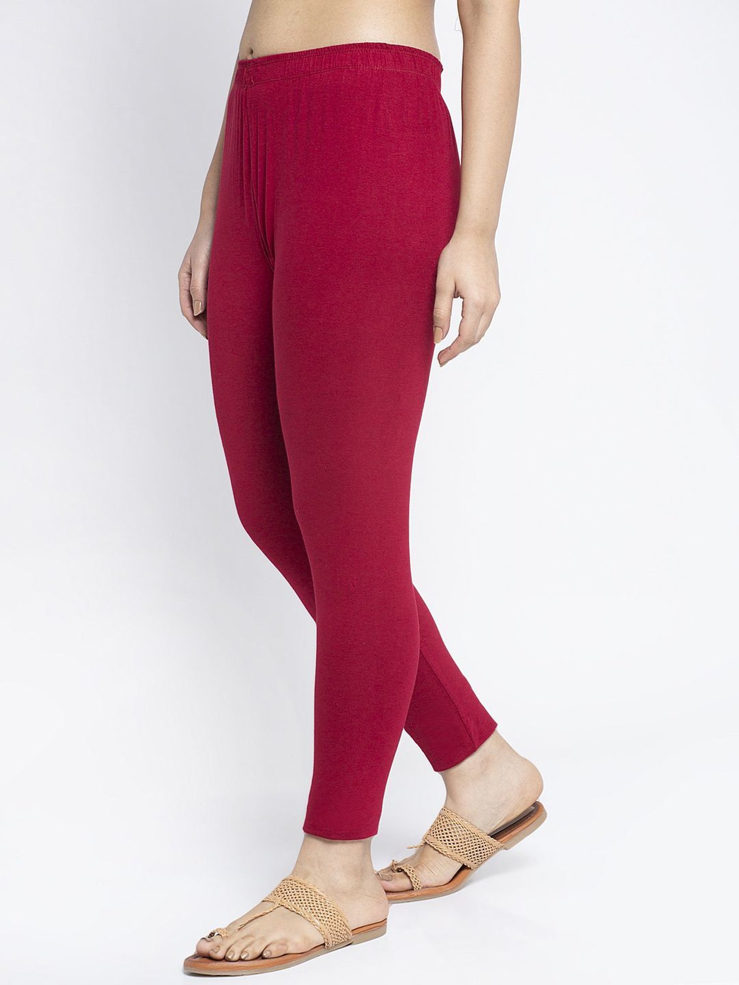 Gracit Yellow & Maroon Mid Rise Leggings - Pack Of 2