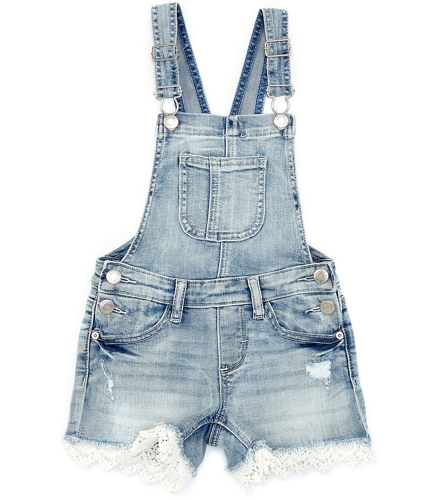 Hippie Girl Little Girls 4-6X Crocheted-Trim Denim Shortall