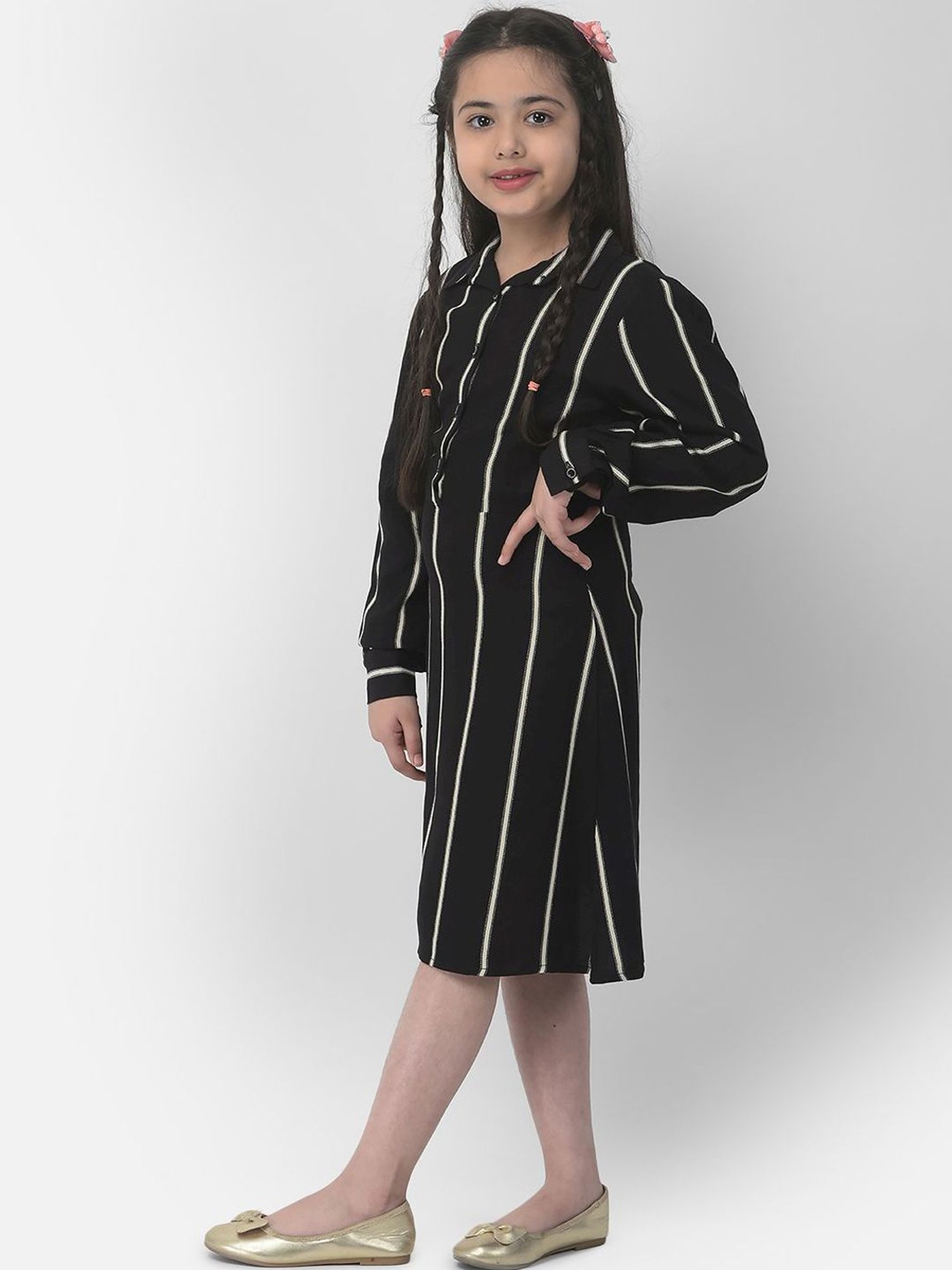 Crimsoune Club Kids Black Striped Full Sleeves Dress
