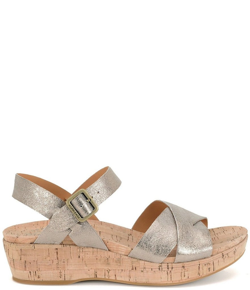 Kork-Ease Myrna Ankle Strap Banded Leather & Cork Wedge Sandals