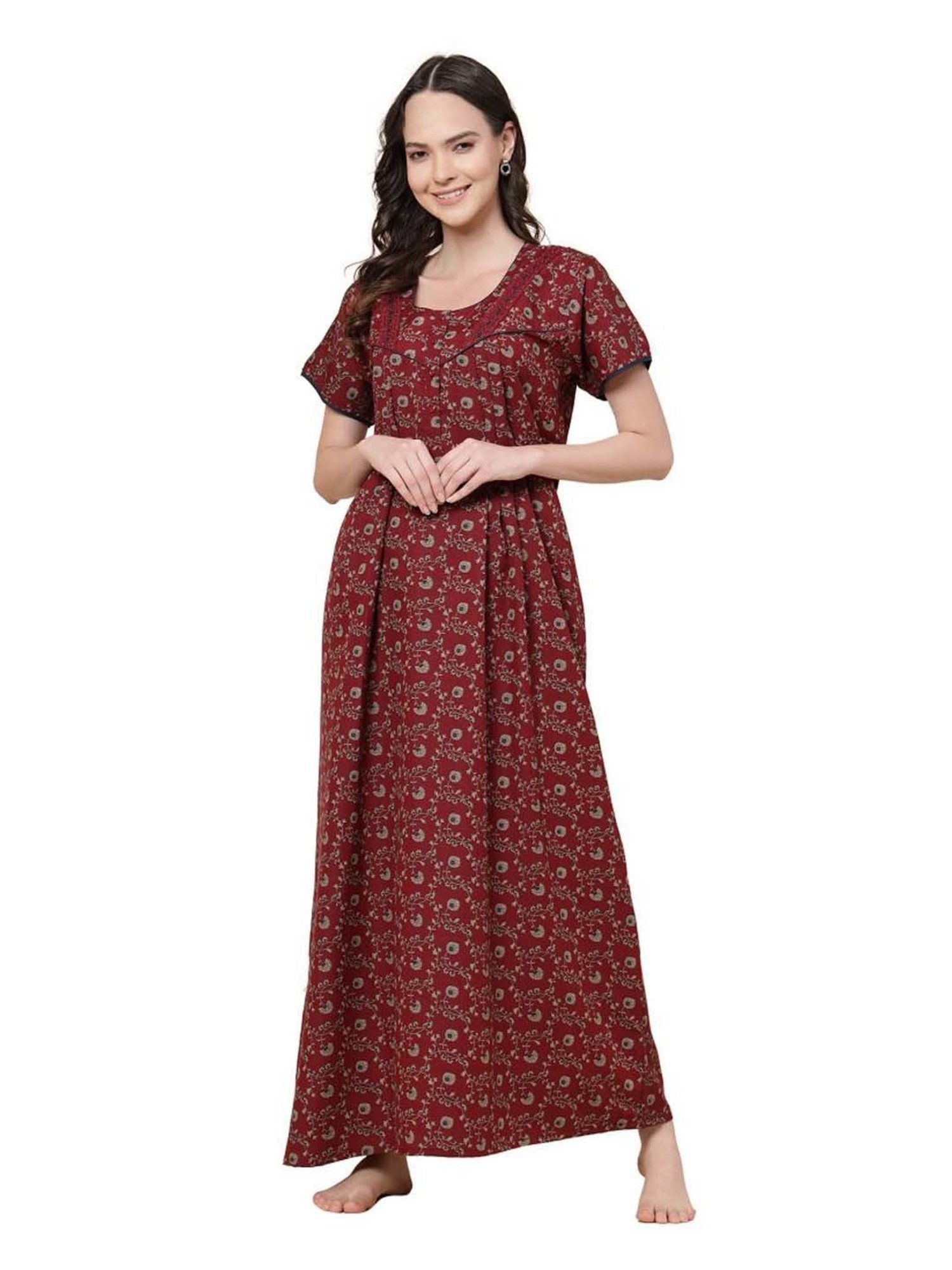 Sweet Dreams Maroon Floral Print Nighty