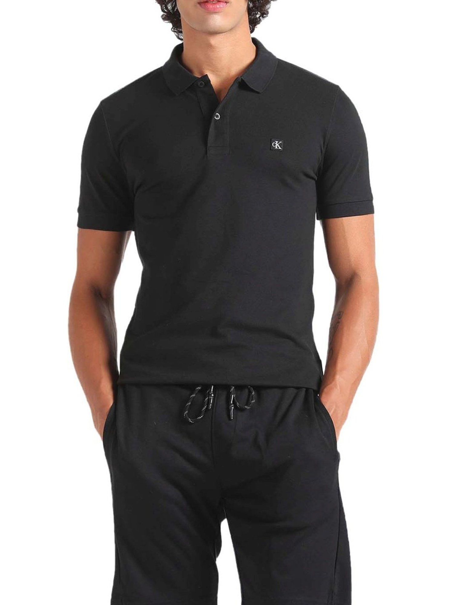 Calvin Klein Black Cotton Slim Fit Polo T-Shirt