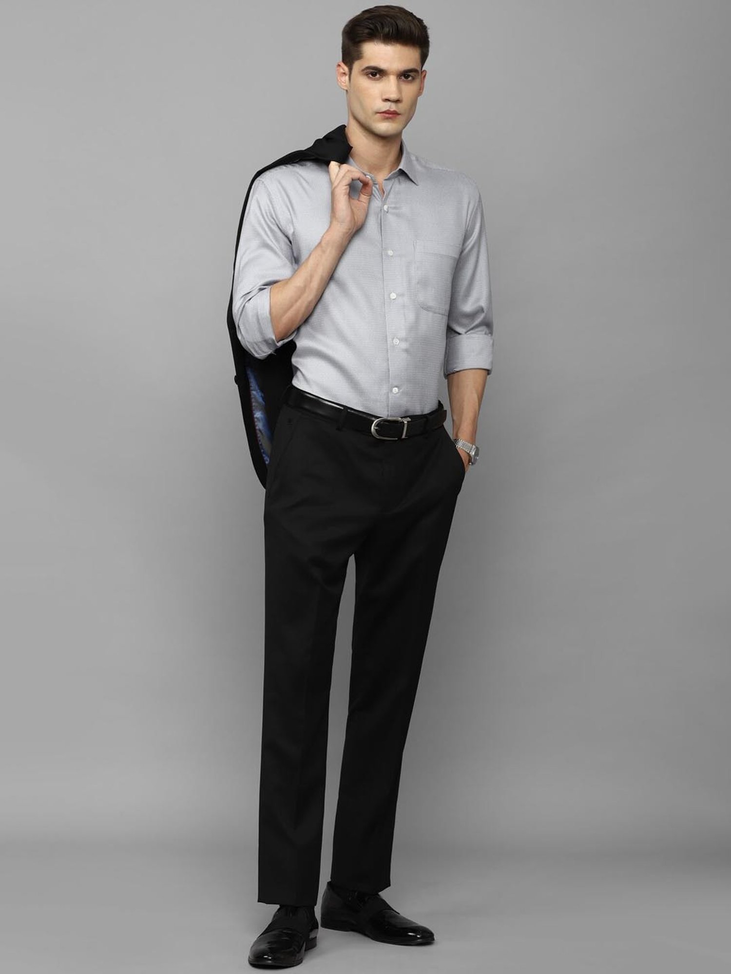 Luxure By Louis Philippe Grey Cotton Regular Fit Printed Shirt