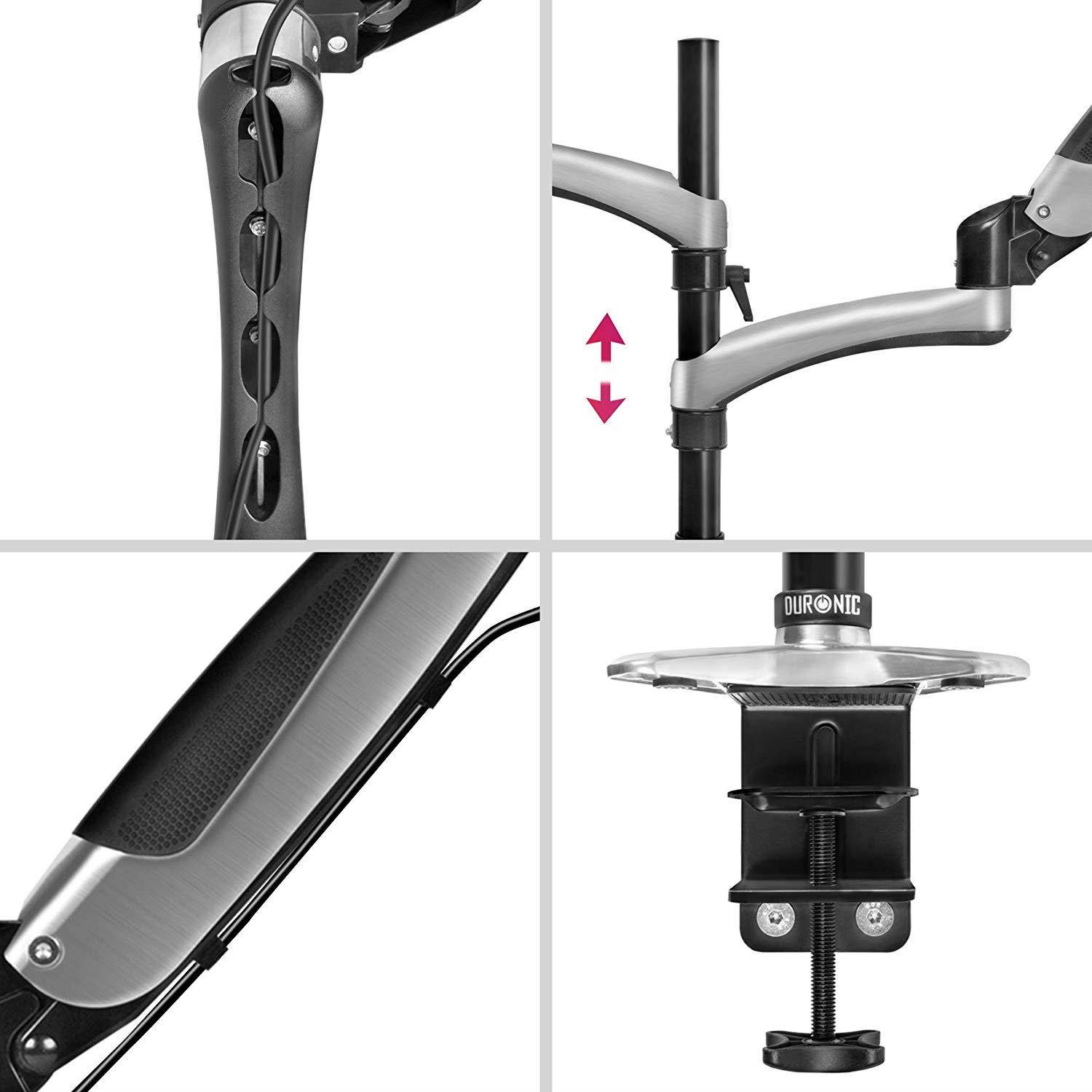 Duronic Desk Mount DM65L1X1 | Single Monitor Stand for 15&rdquo;-27&rdquo; LCD/LED PC/TV Screen and Laptop | Dual Arms | Adjustable Support | VESA 75/100 Bracket (Tilt: -90&deg;/+85&deg; | Swivel: 180&deg; | Rotate: 360&deg;)