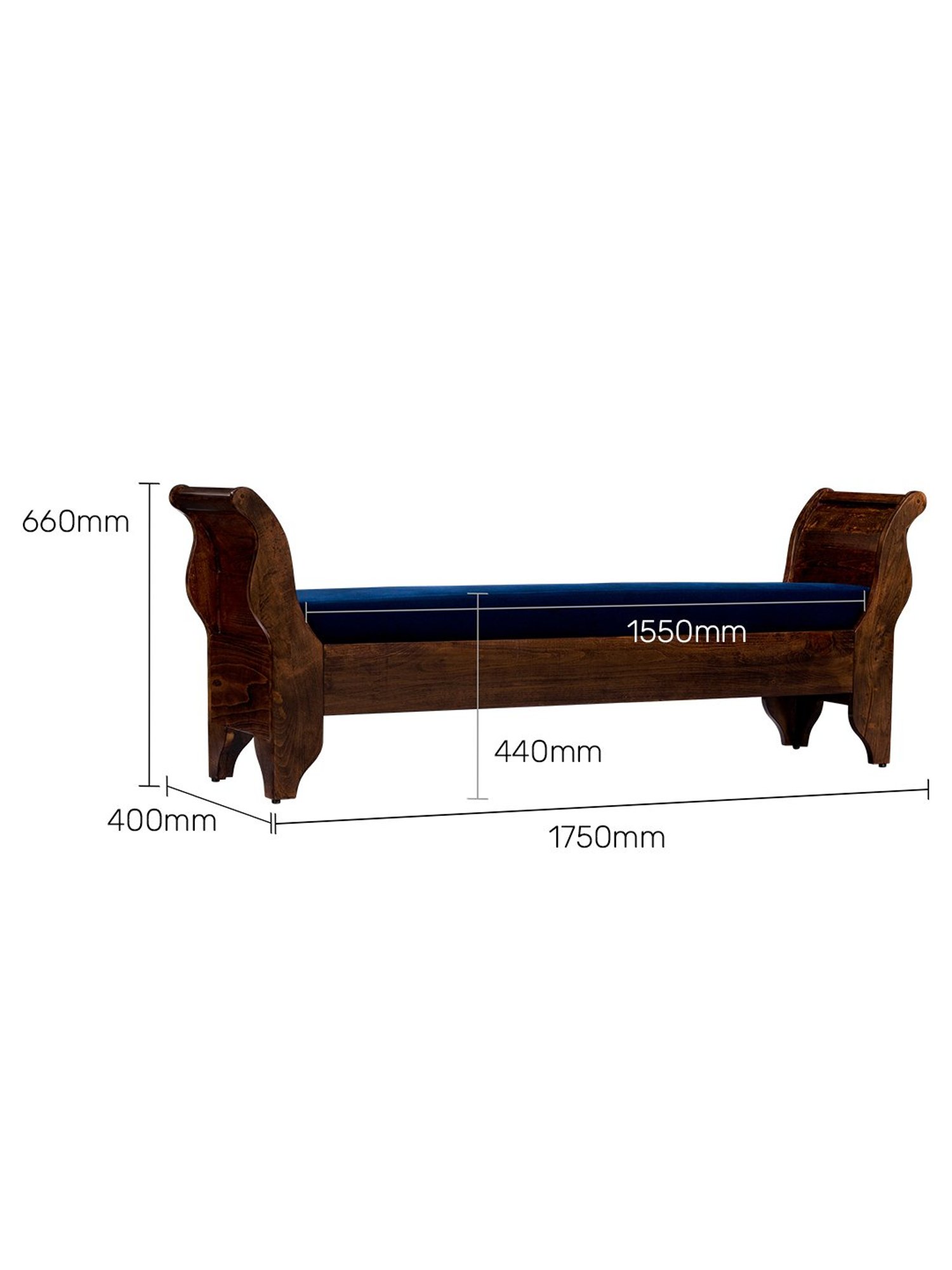 Durian Reagan Walnut Brown & Navy Blue Solid Wood Veneer Bench
