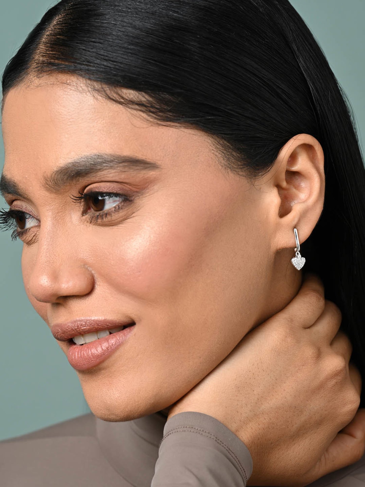 Clara 925 Sterling Silver Platinum Plated Swiss Zirconia Heart Drop Earrings Gift for Women