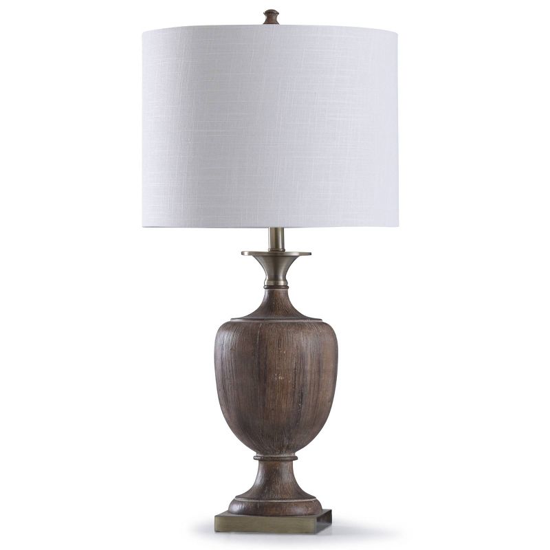 Roanoke Wood Grain Textured Urn Table Lamp with Drum Shade White - StyleCraft