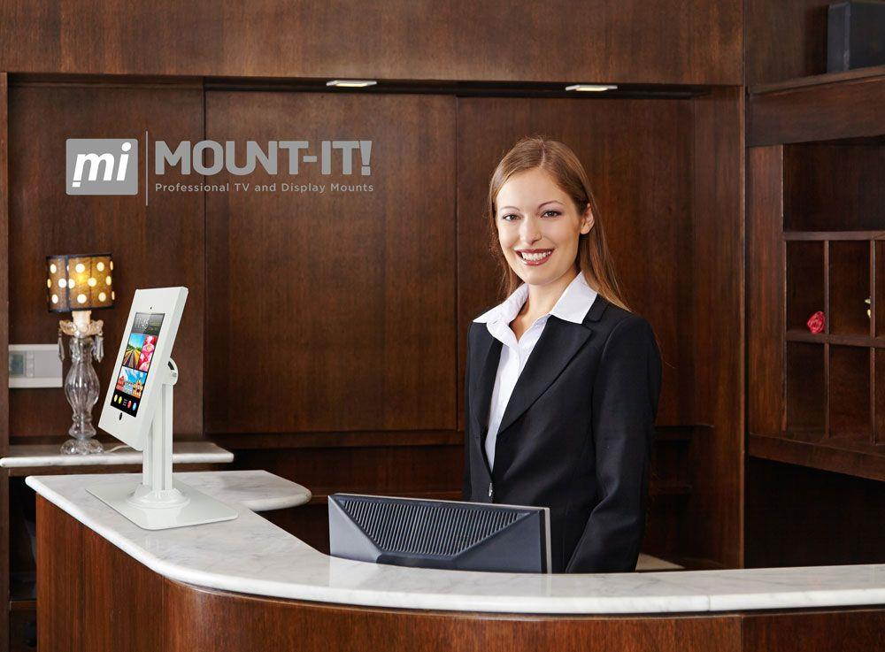 Mount-It! Tablet Security Stand Kiosk | Full Motion Anti-Theft Enclosure | White