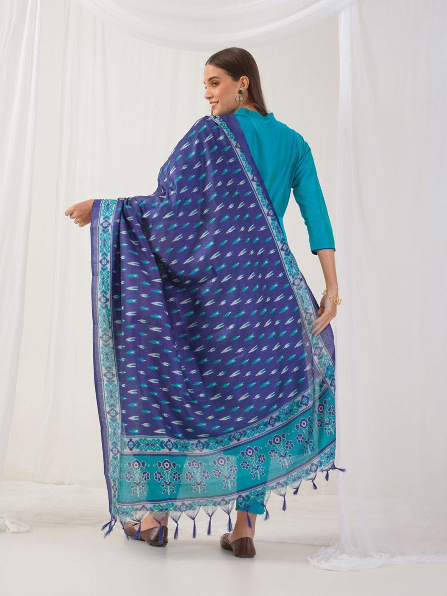 Jompers Blue Embroidered Kurta With Pant & Dupatta