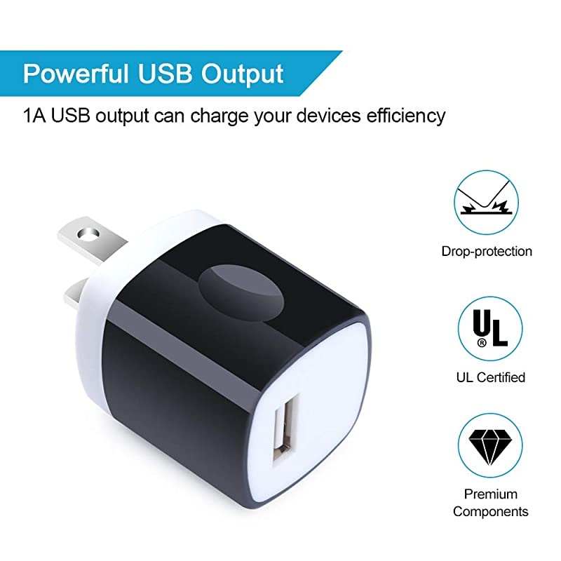 Port USB Wall Charger, Charging Block, 5Pack Travel 1A USB Charger Cube Brick Charger Boxes Compatible iPhXs Max/X/8 Plus/7/6S Plus, Samsung Galaxy S10e S10 S9 S8 Plus/S7/Note 9/8, LG G8 G7