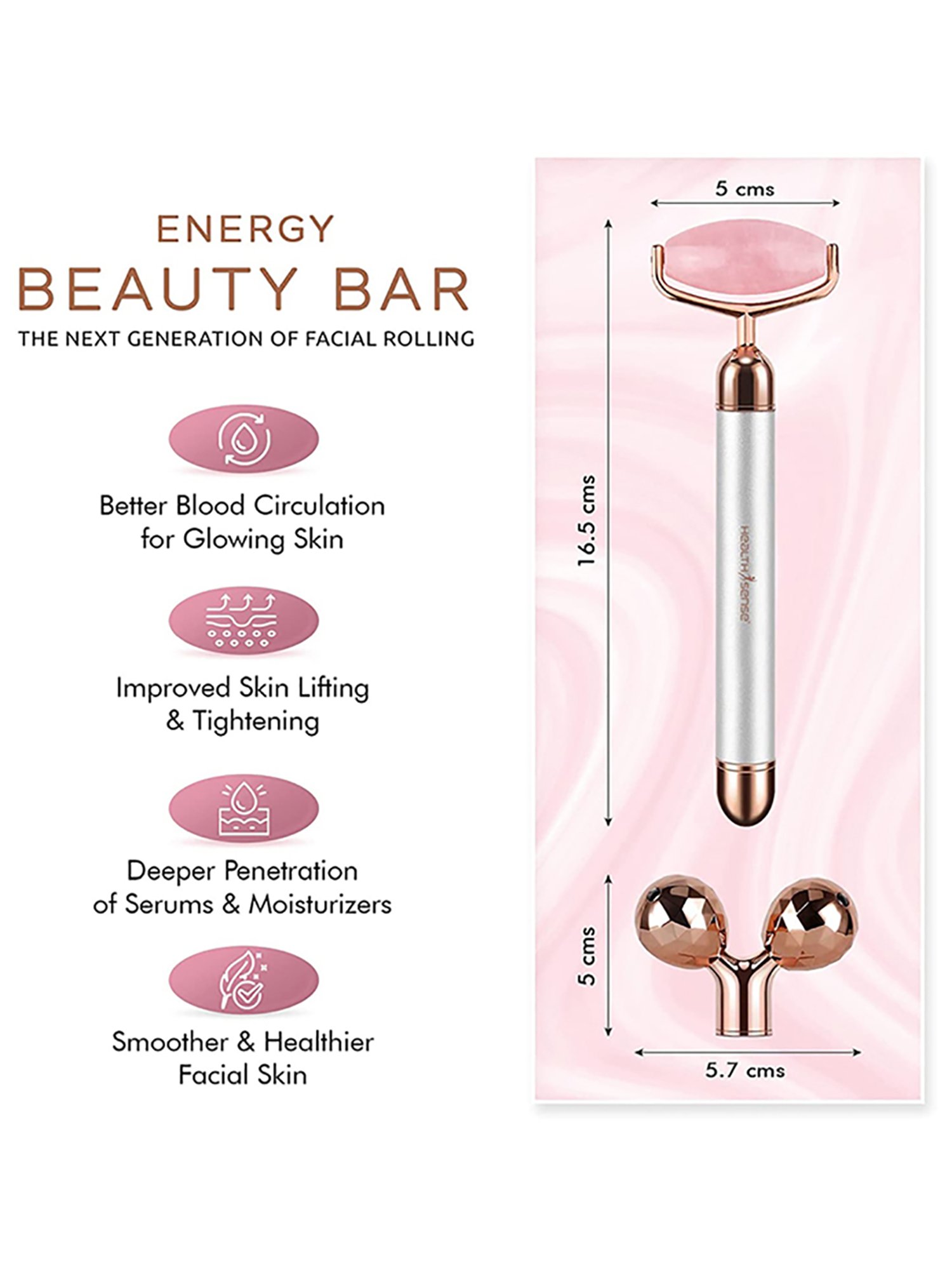 HealthSense Enhance FR405 Electric Facial Roller Massager (Pink and Silver)