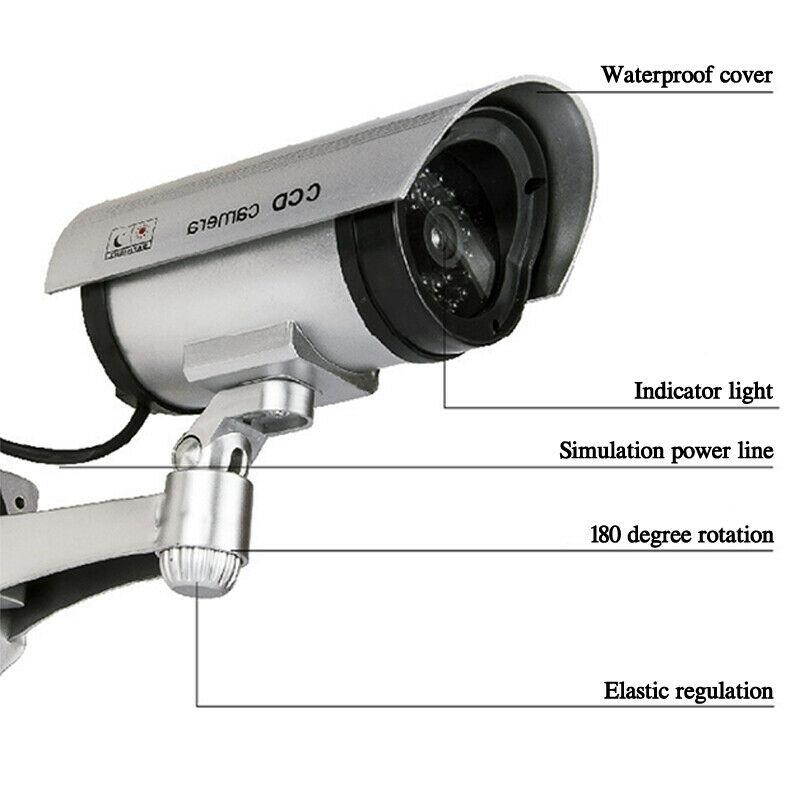 Waterproof Rotation Dummy Security CCTV Surveillance Camera Imitation Fake Cam Red IR Light Outdoor Silver the U.S.A