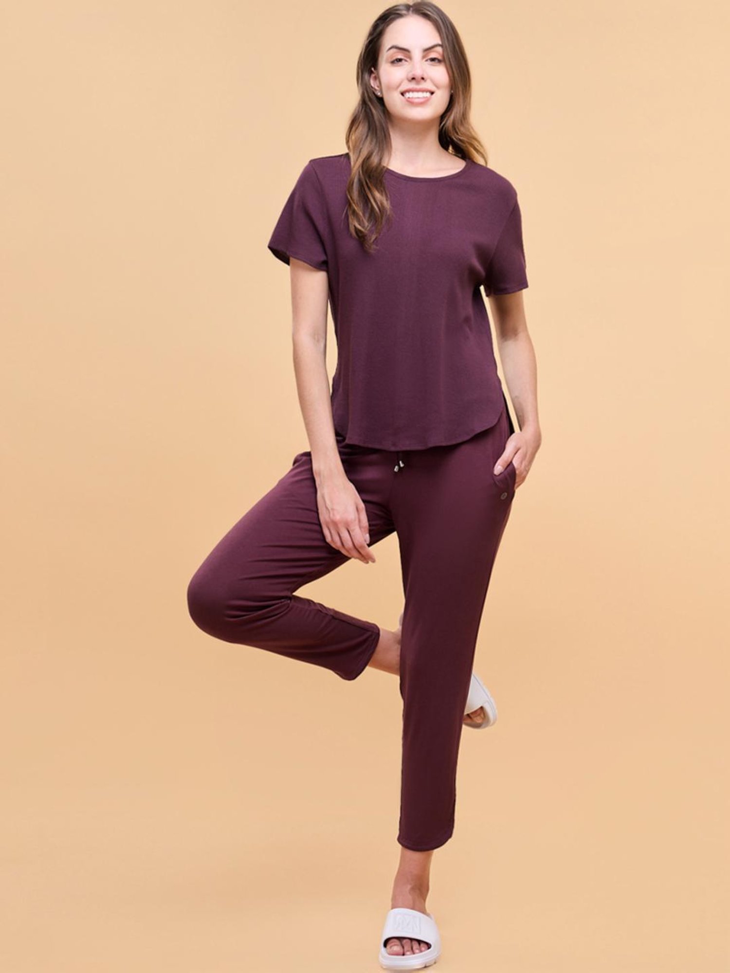 Enamor Brown Plain Lounge Track Pants