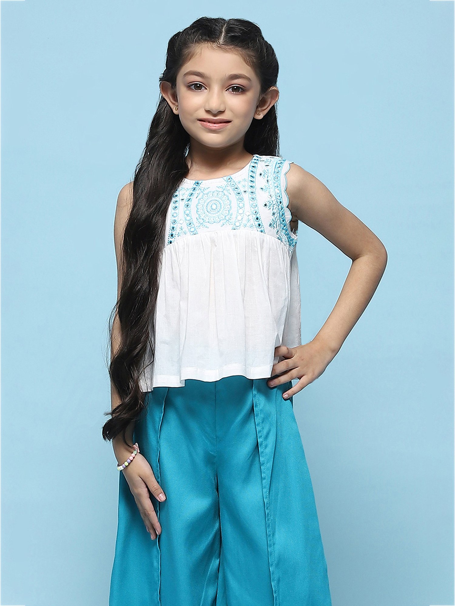 BIBA Girls White Embroidered Top