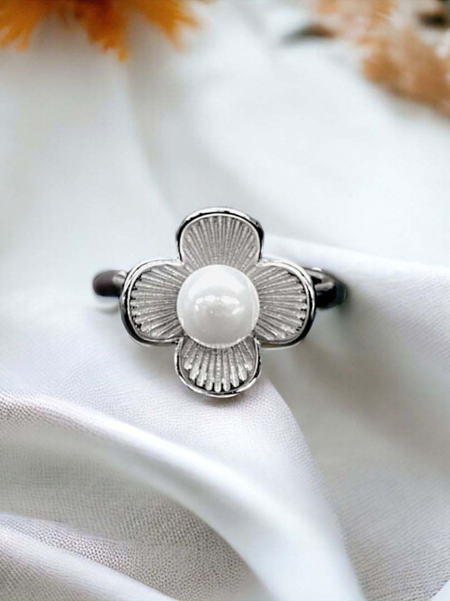 Rihi by P.C. Chandra Jewellers 925 Silver Pearl In Flower Ring Women & Girls