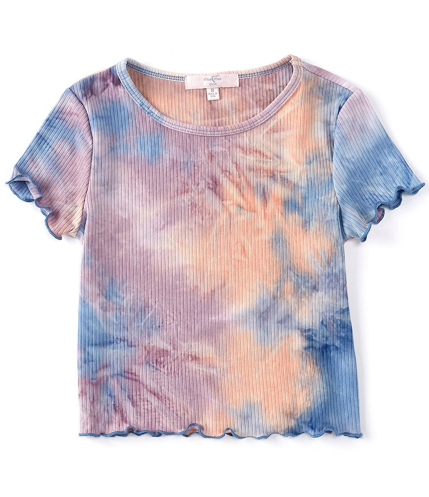 Moa Moa Big Girls 7-16 Short-Sleeve Tie-Dye Lettuce-Trim Tee