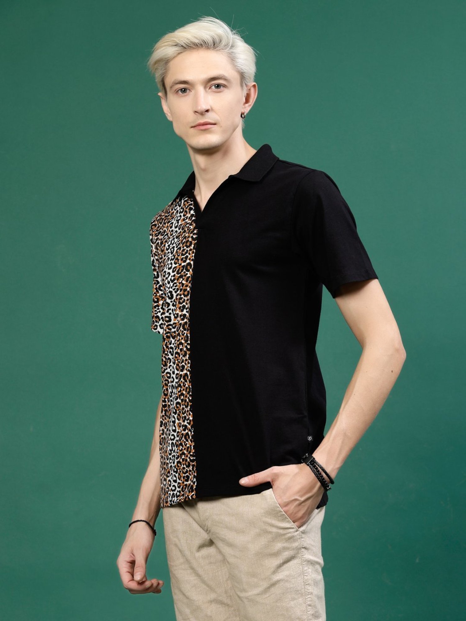 Rigo Black Cotton Slim Fit Printed Polo T-Shirt