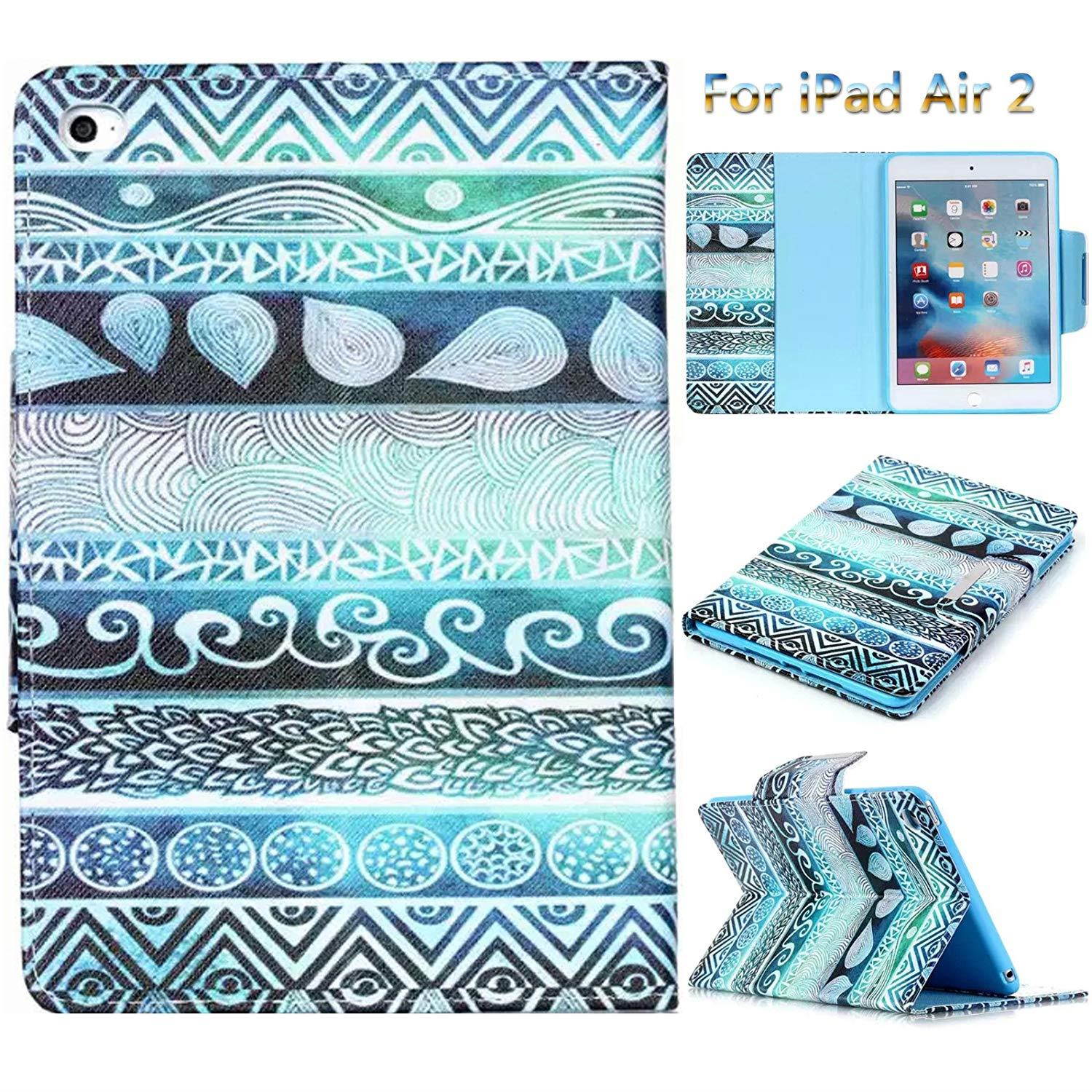 iPad Air 2 case, iPad 6 Case, Newshine Lightweight Synthetic Leather Folio Magnetic Smart Cover [Stand Case] with Auto Sleep/Wake Up Feature for Apple iPad Air 2/iPad 6 (Green Totem)