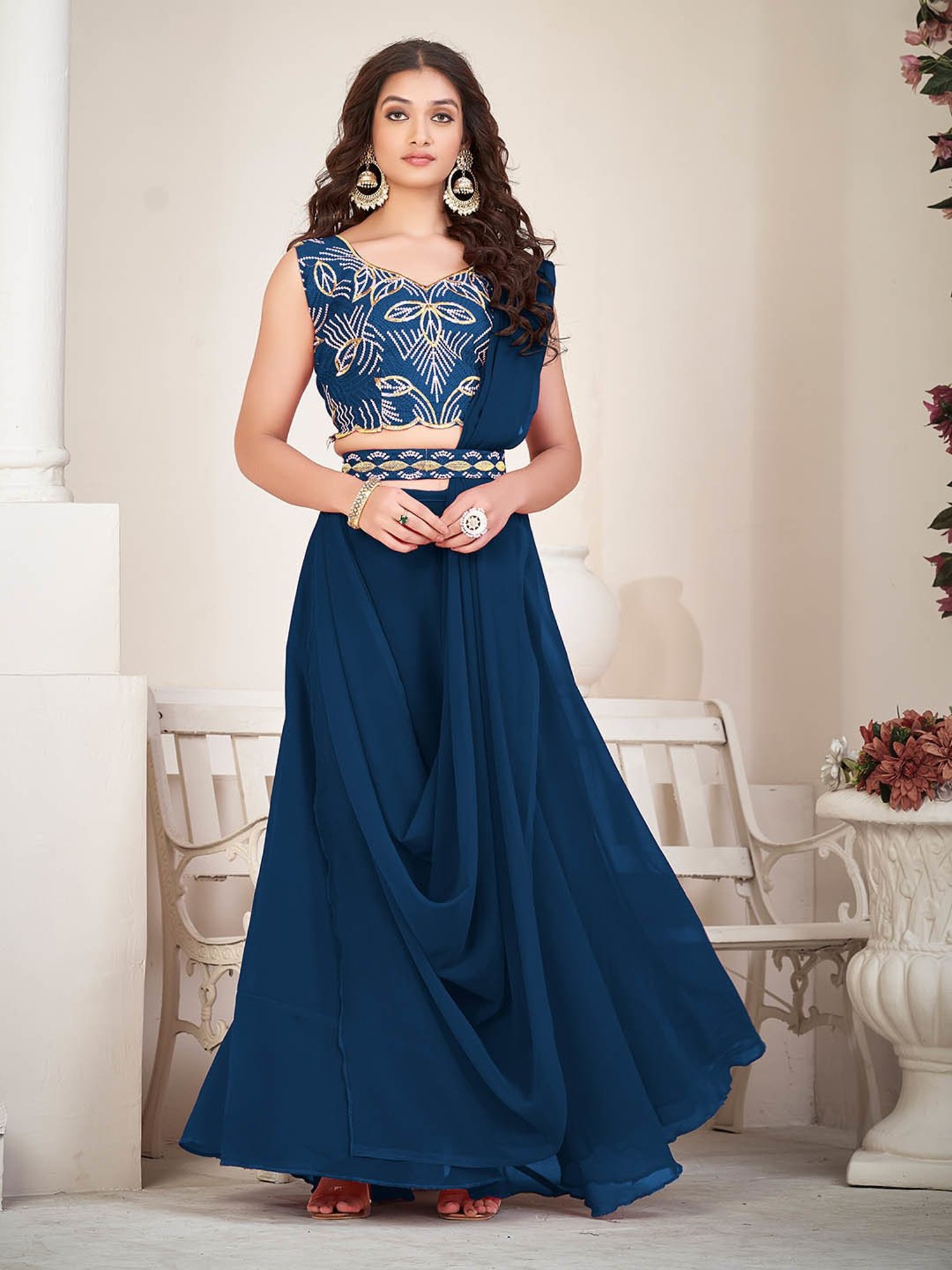 Warthy Ent Blue Embroidered Lehenga Choli Set With Dupatta