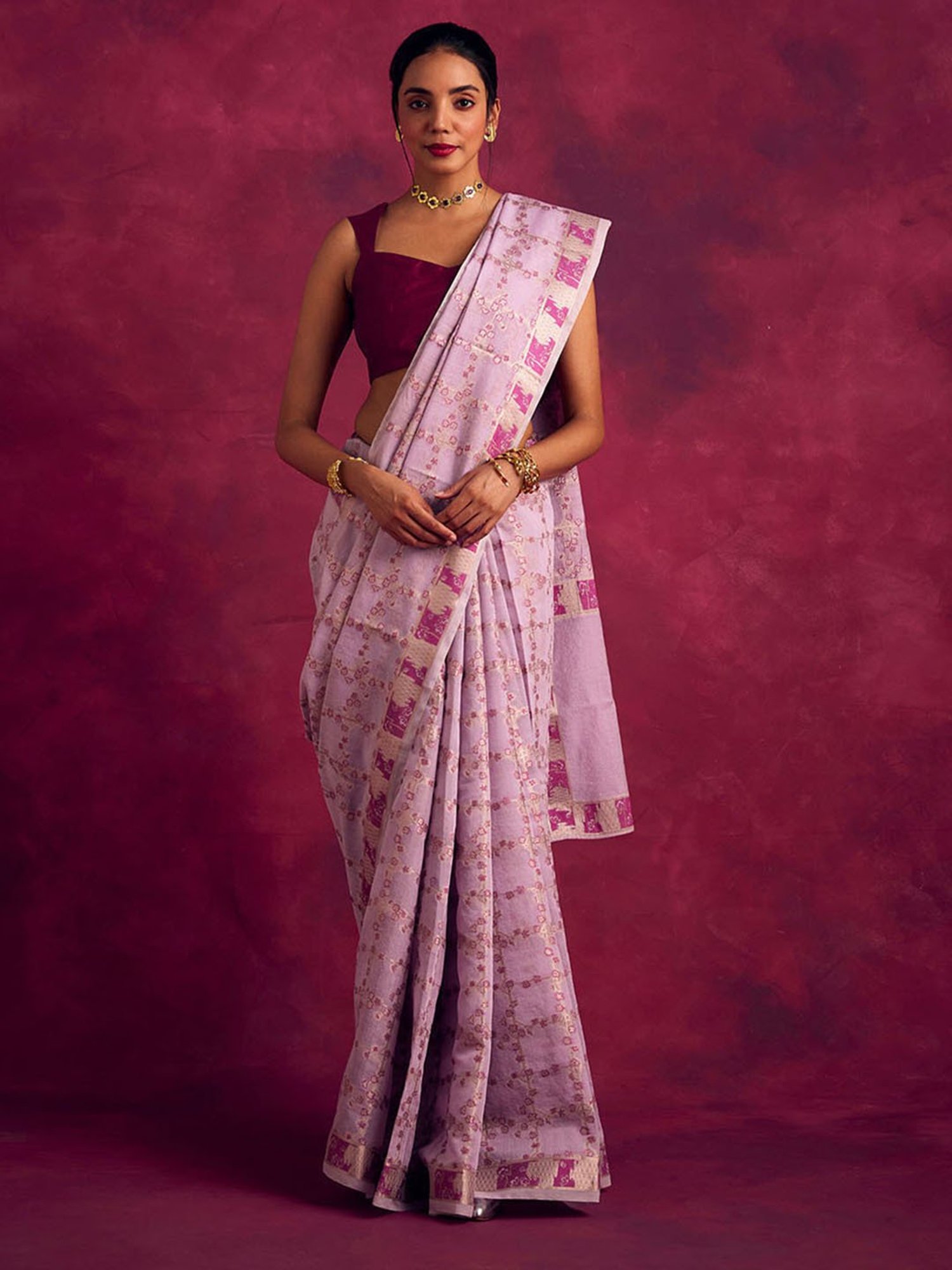 Abhishti Lavender Woven Saree Without Blouse