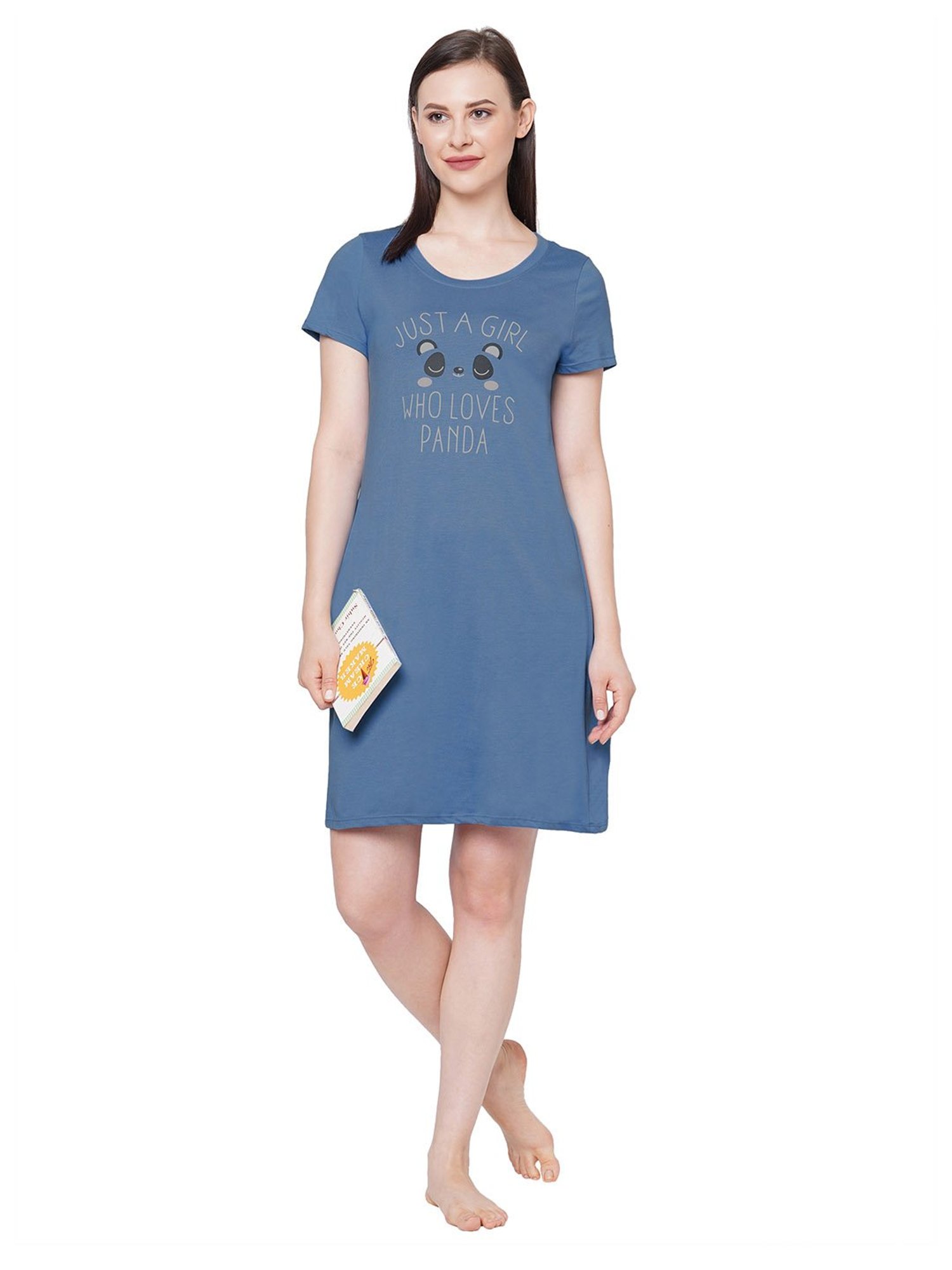 Soie Blue Printed Night Dress