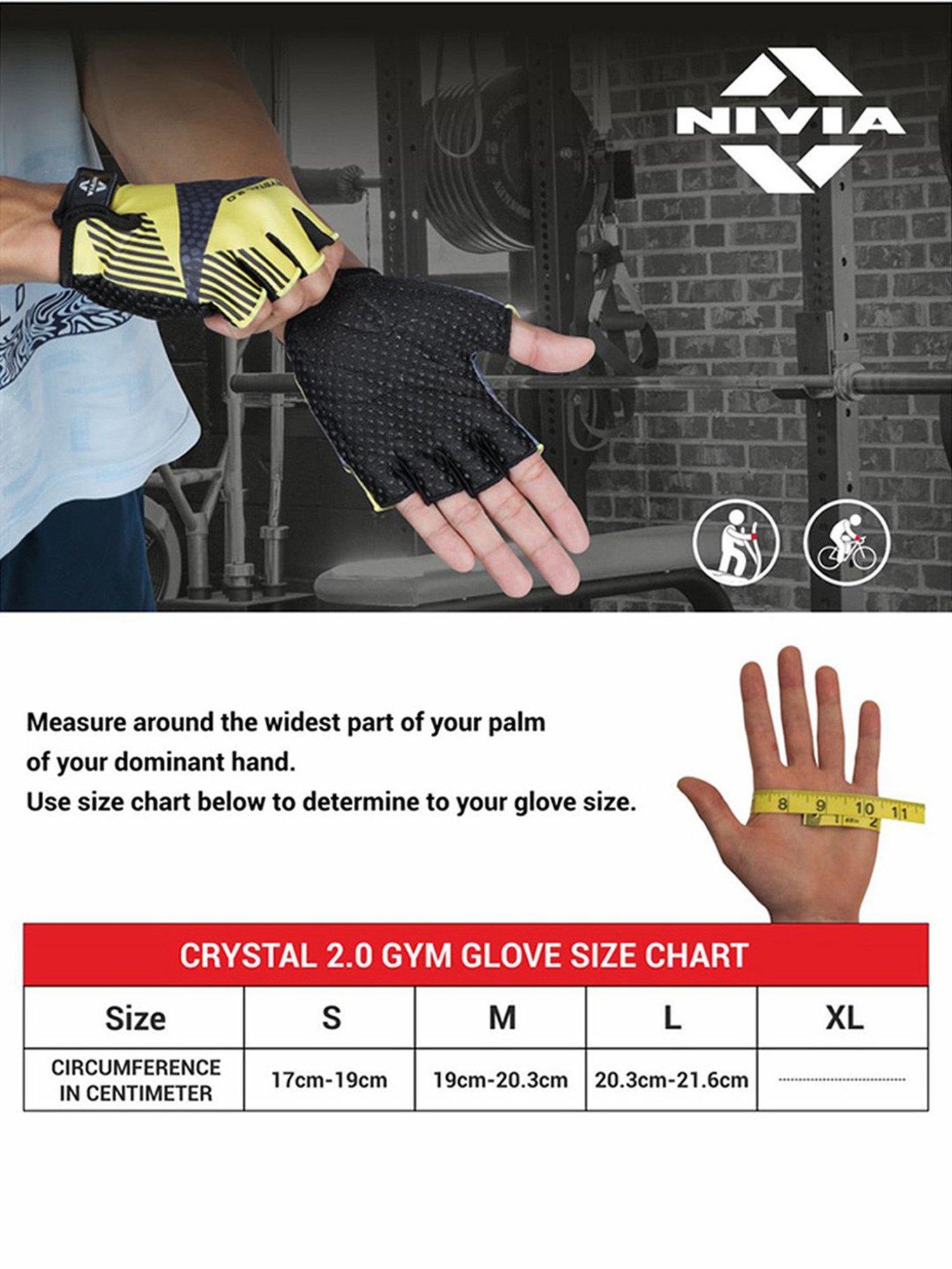 Nivia Crystal 2.0 Gym Glove (Yellow) Size - S3