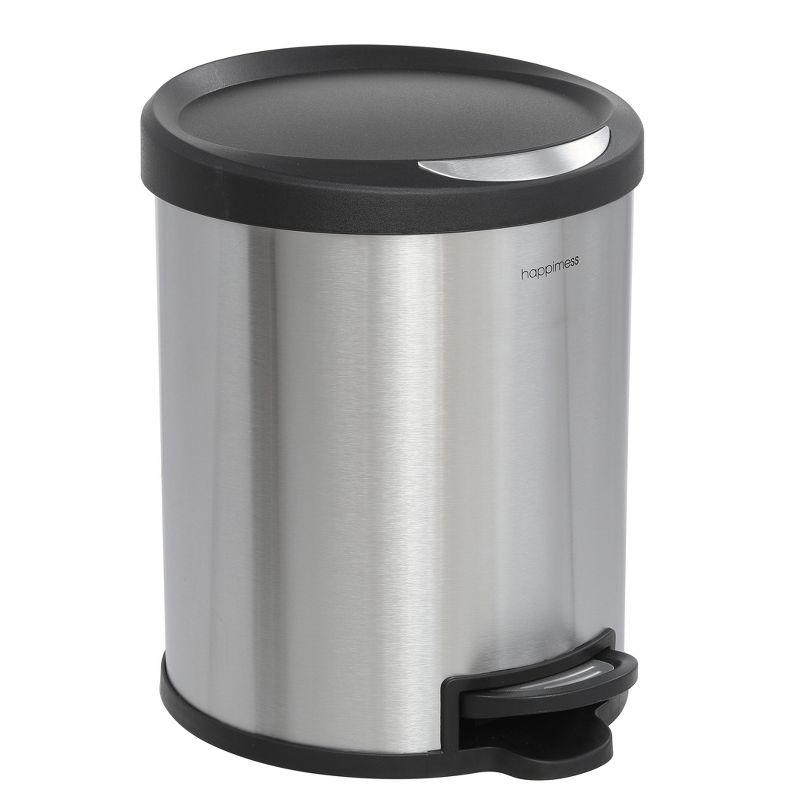 happimess Oscar Round 8-Gallon Step-Open Trash Can with FREE Mini Trash Can, Stainless Steel/Black