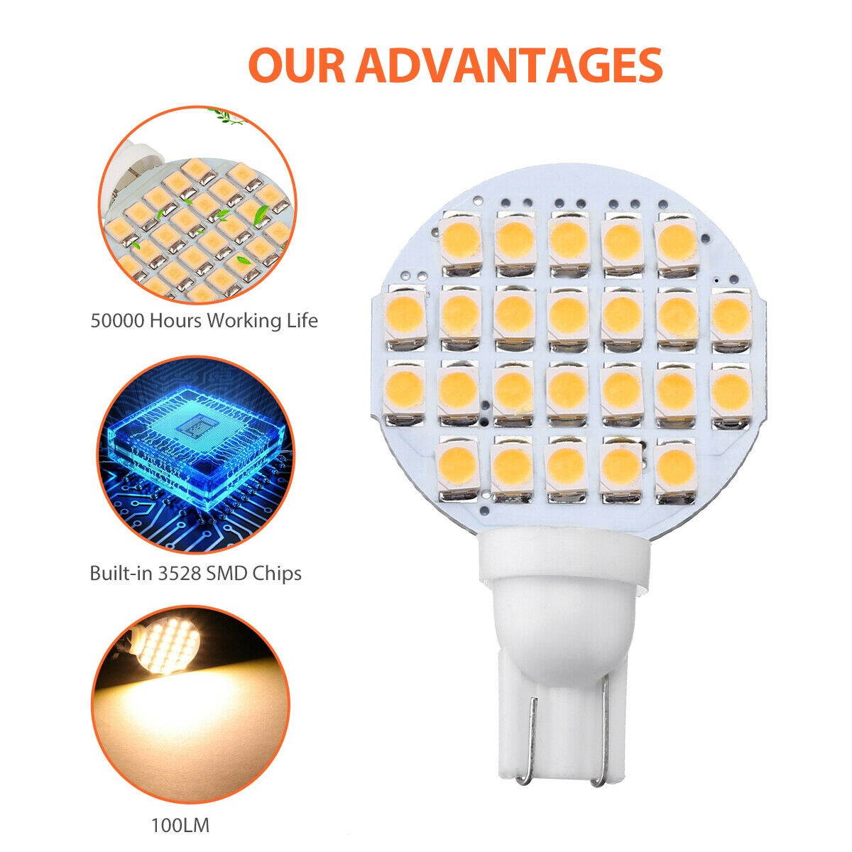 20x T10/921/194 RV Trailer Landscaping 24SMD Interior LED Light Bulb Warm White