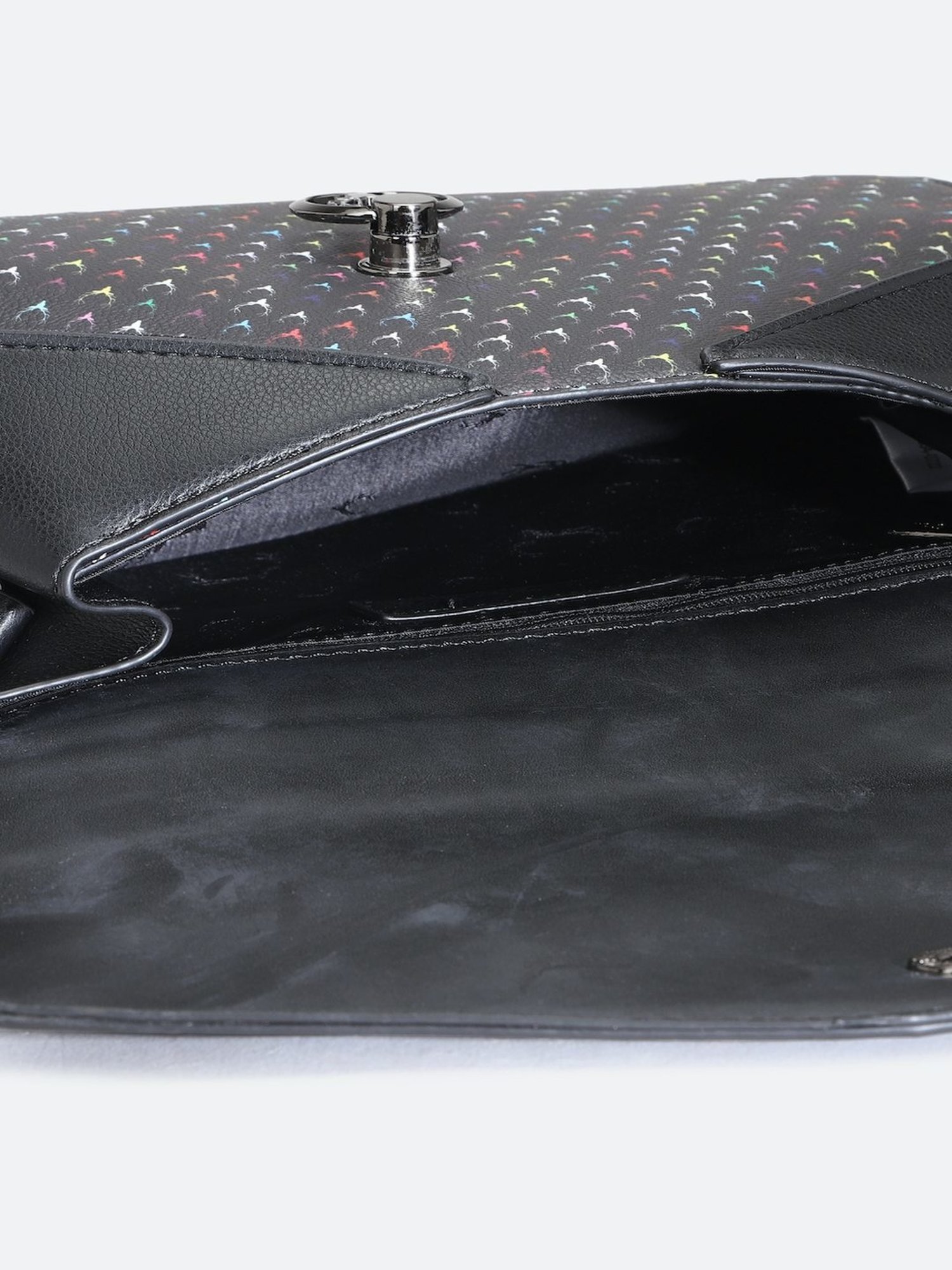 Allen Solly Black Printed Medium Satchel Handbag